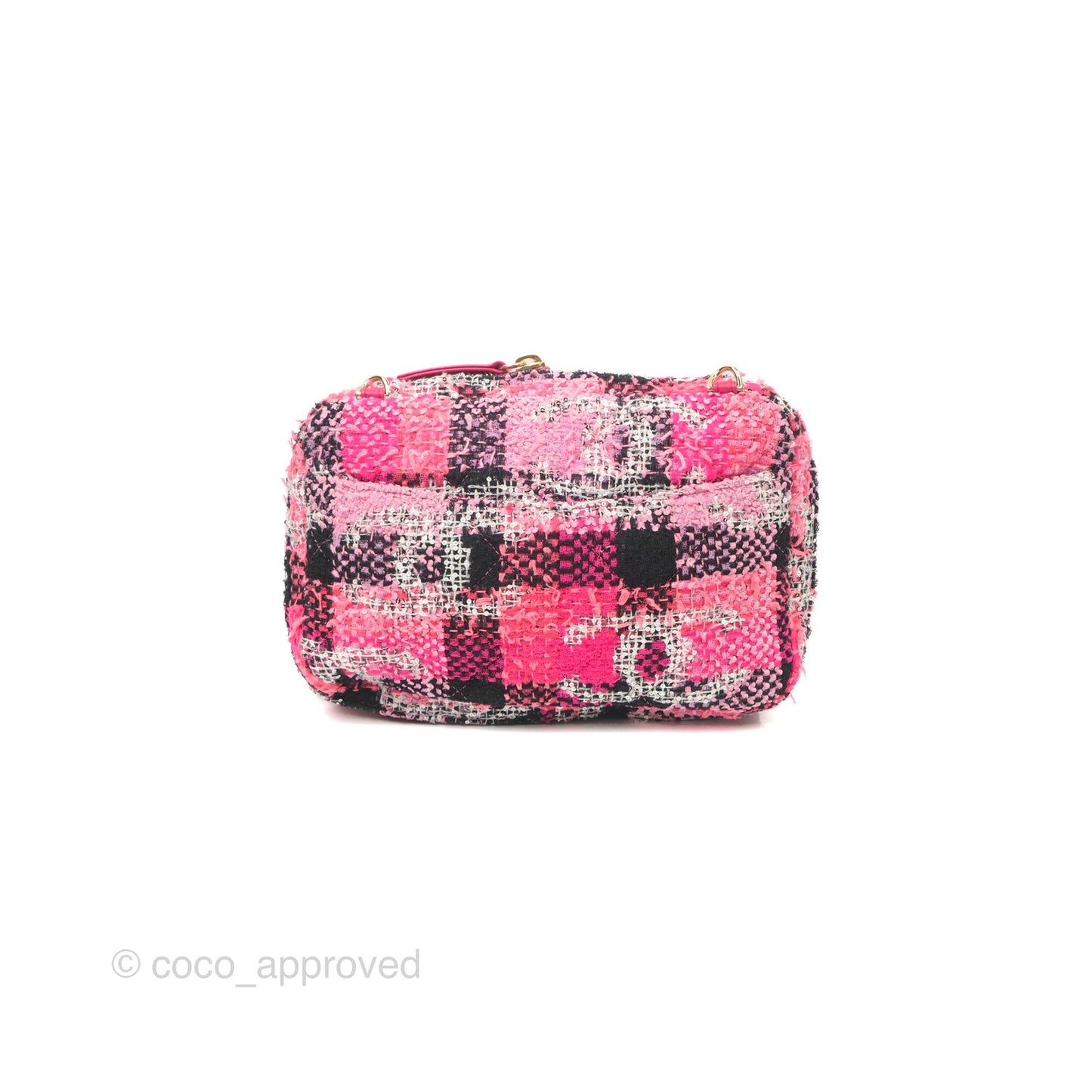 Chanel Coco Beach 2way Crossbody Bag / Foldable Tote Pink Black Grid Tweed