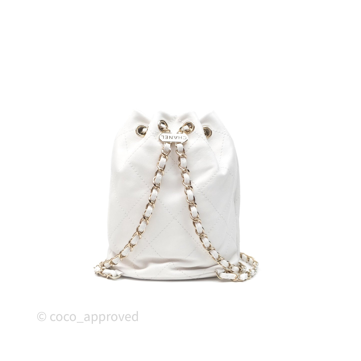 Chanel Quilted Drawstring Bucket Backpack White Calfskin Gold Hardware 24C