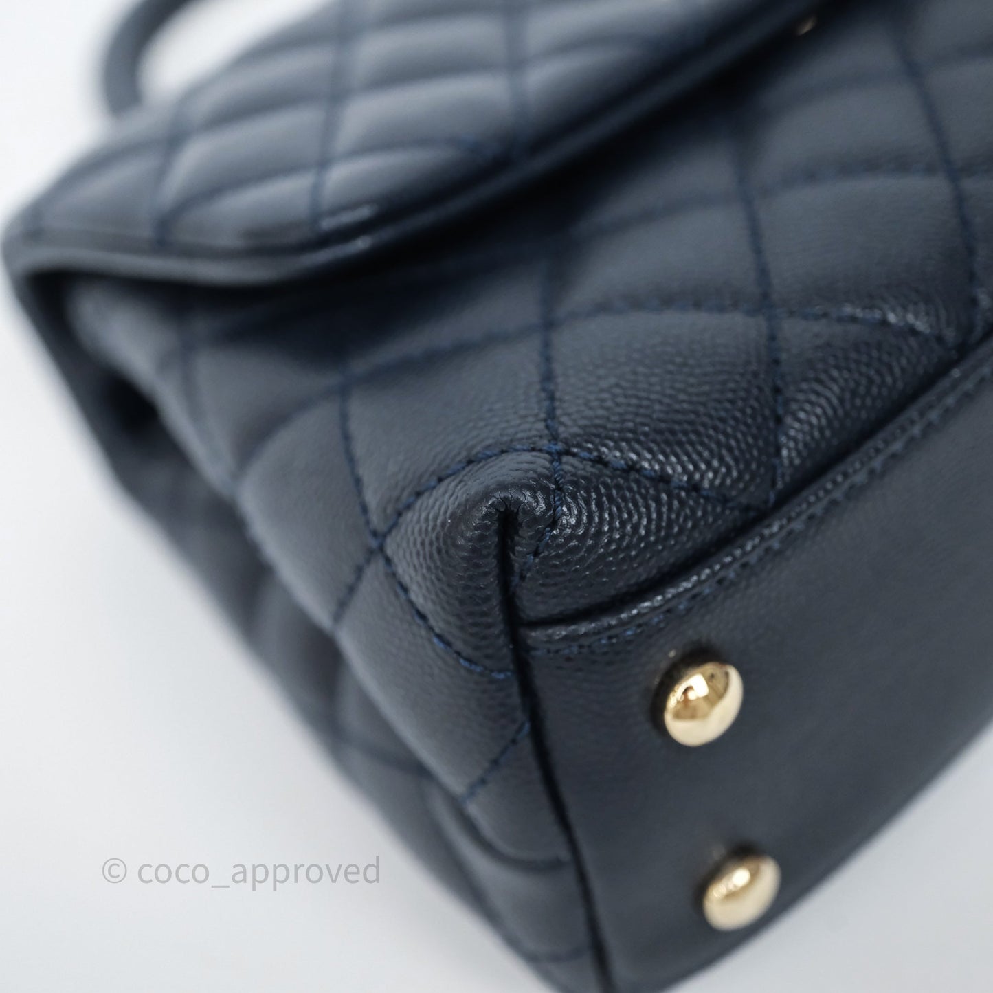 Chanel Small Coco Handle Navy Caviar Light Gold Hardware