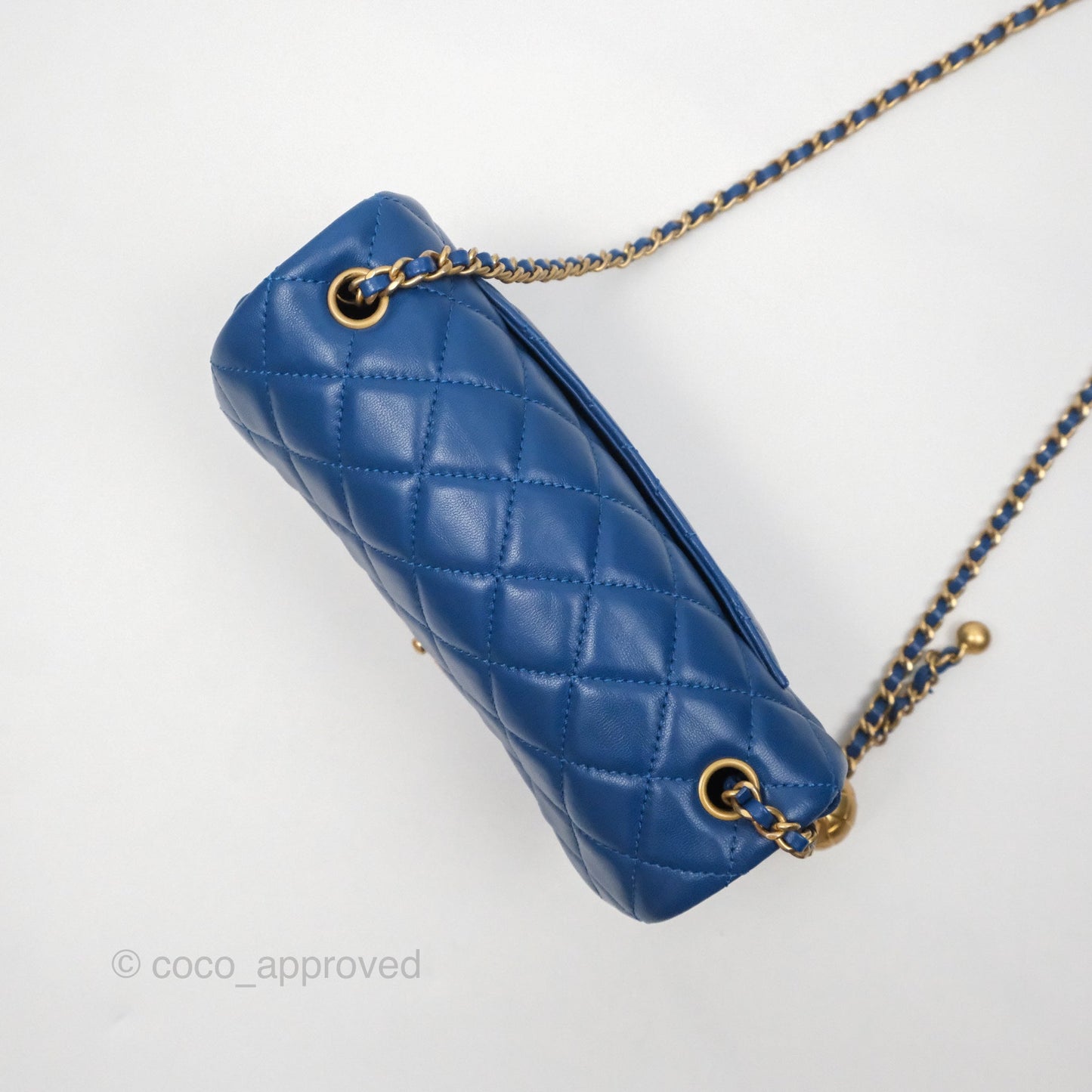 Chanel Mini Rectangular Pearl Crush Blue Lambskin Aged Gold Hardware