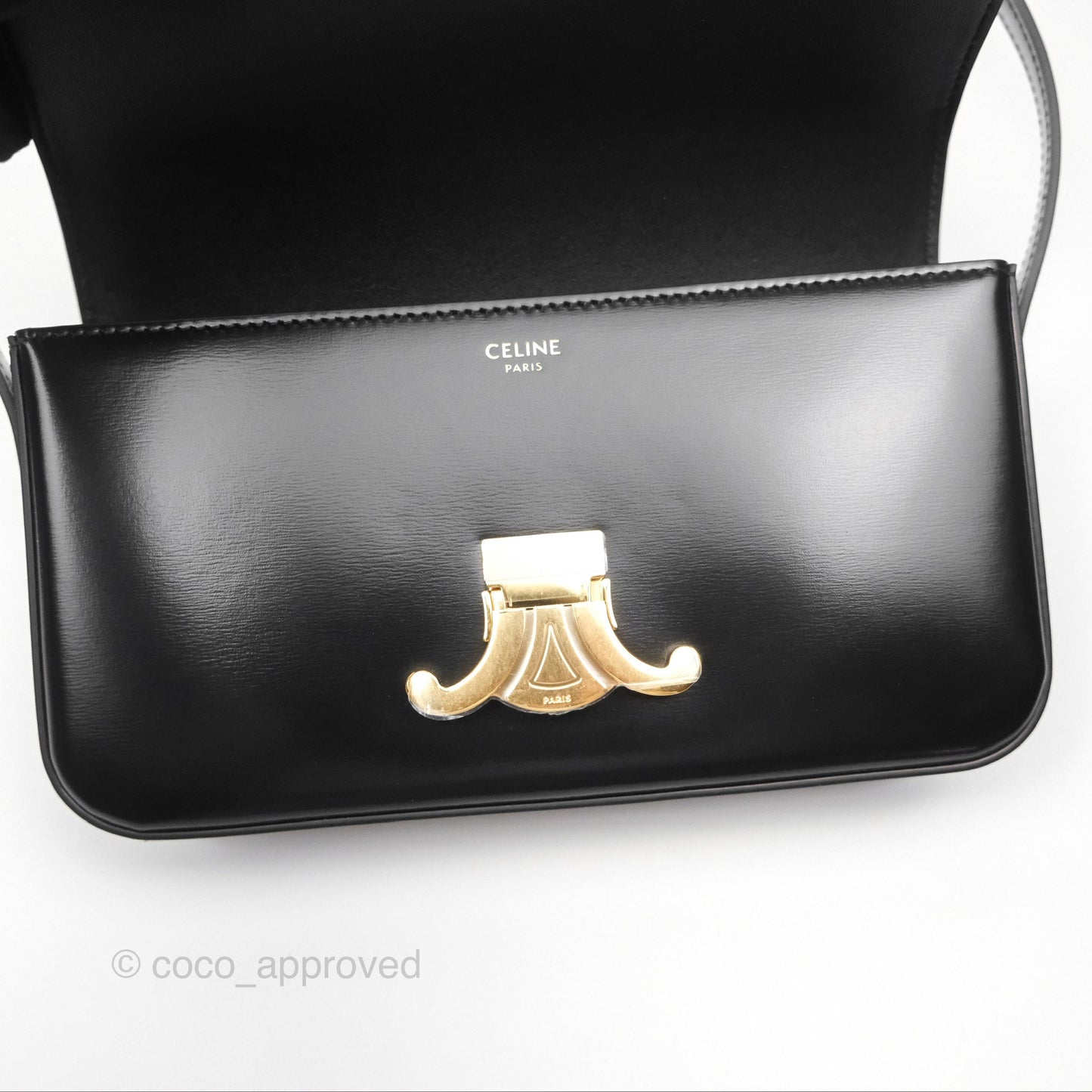 Celine Triomphe Shoulder Bag Black Calfskin