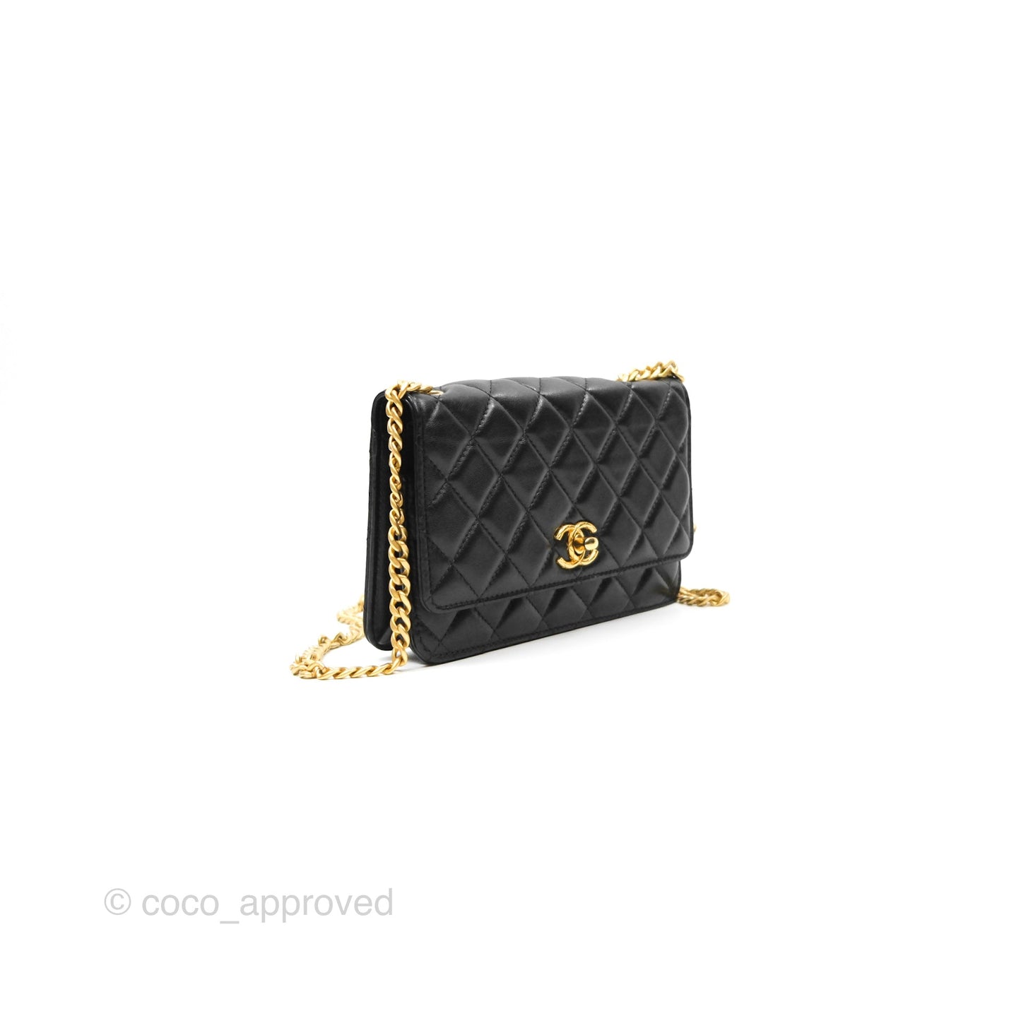 Chanel All Slide Wallet on Chain WOC Adjustable Chain Quilted Black Lambskin 22K
