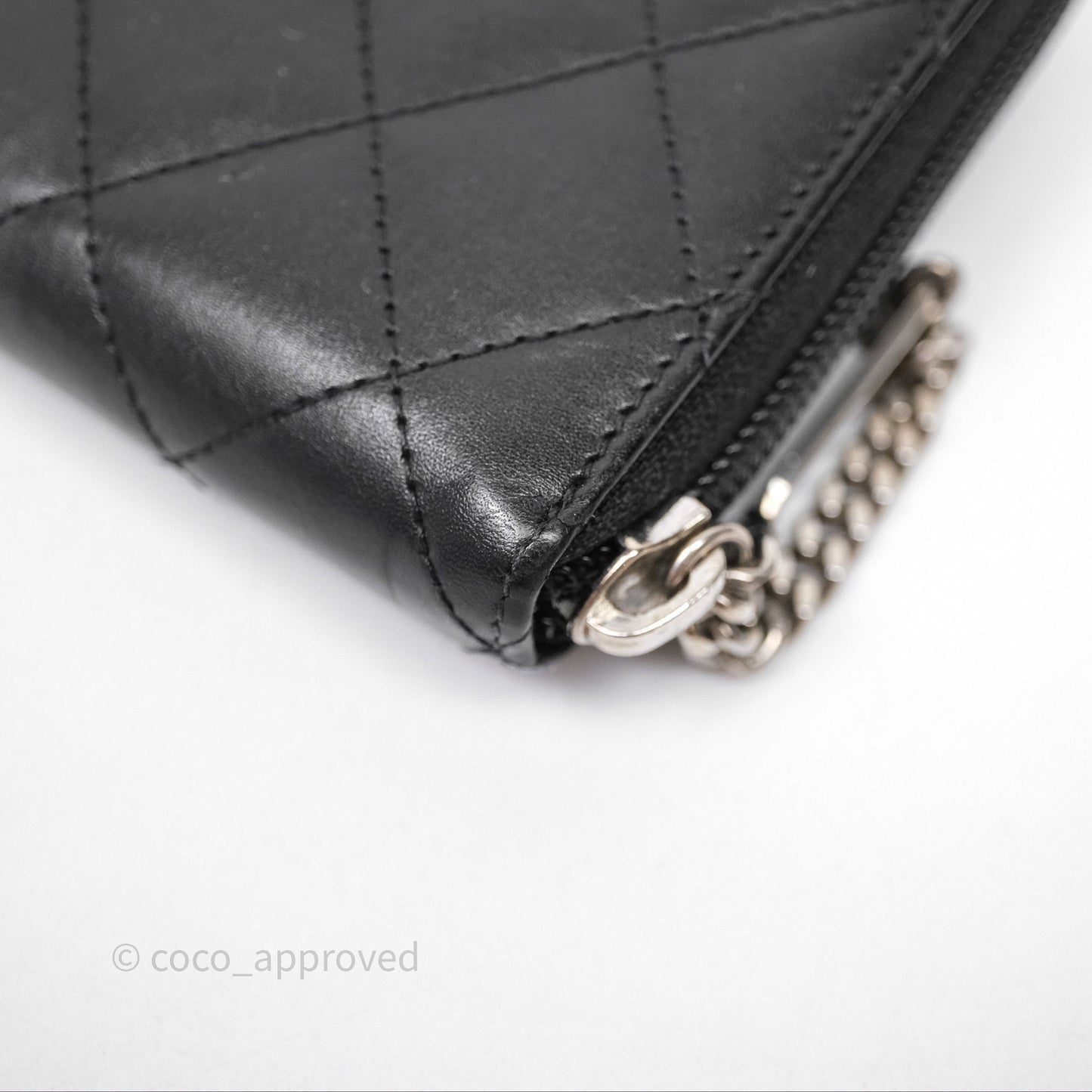 Chanel Quilted Cambon Yen Zip Long Wallet Black Calfskin Silver Hardware