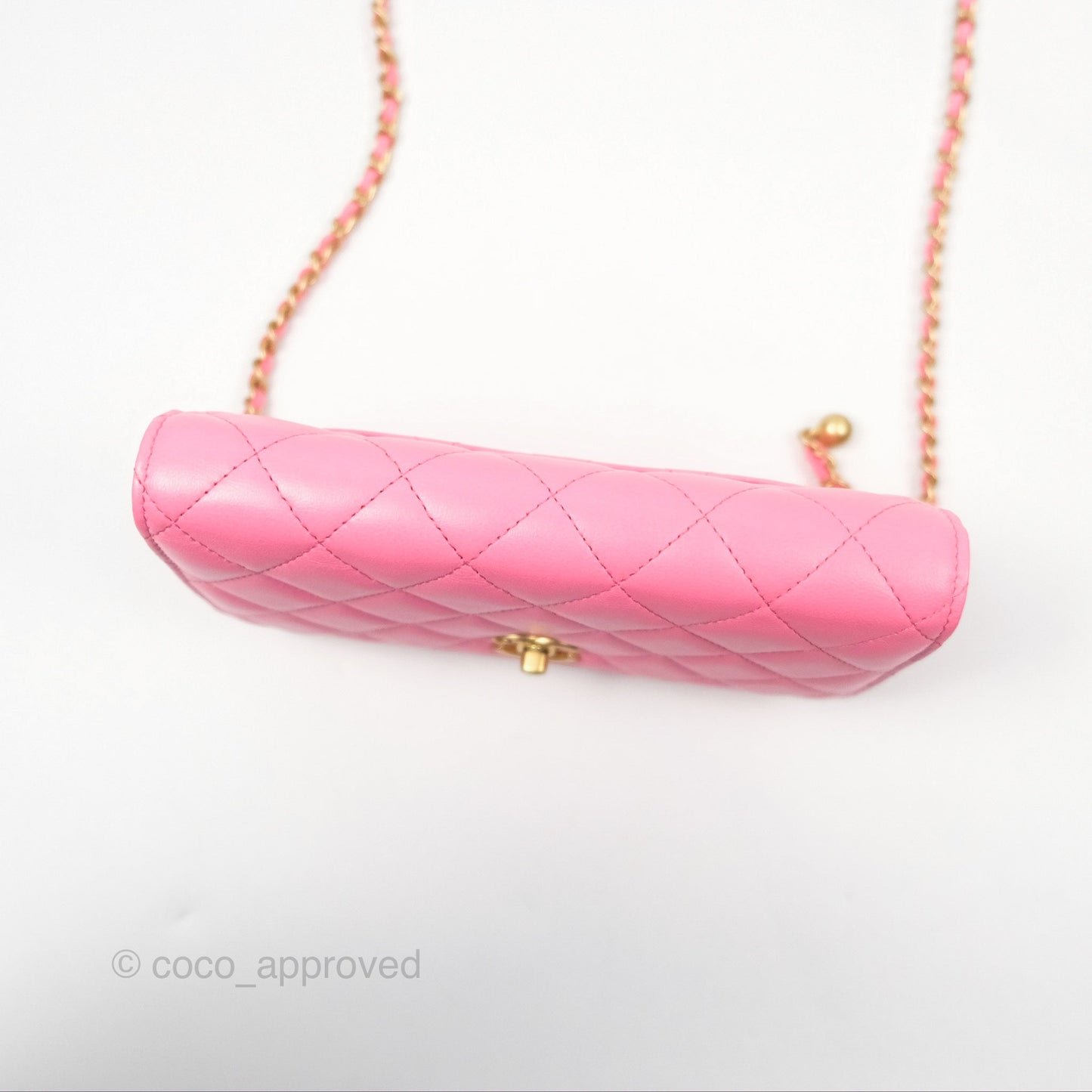 Chanel Quilted Pearl Crush Wallet on Chain WOC Pink Lambskin Aged Gold Hardware