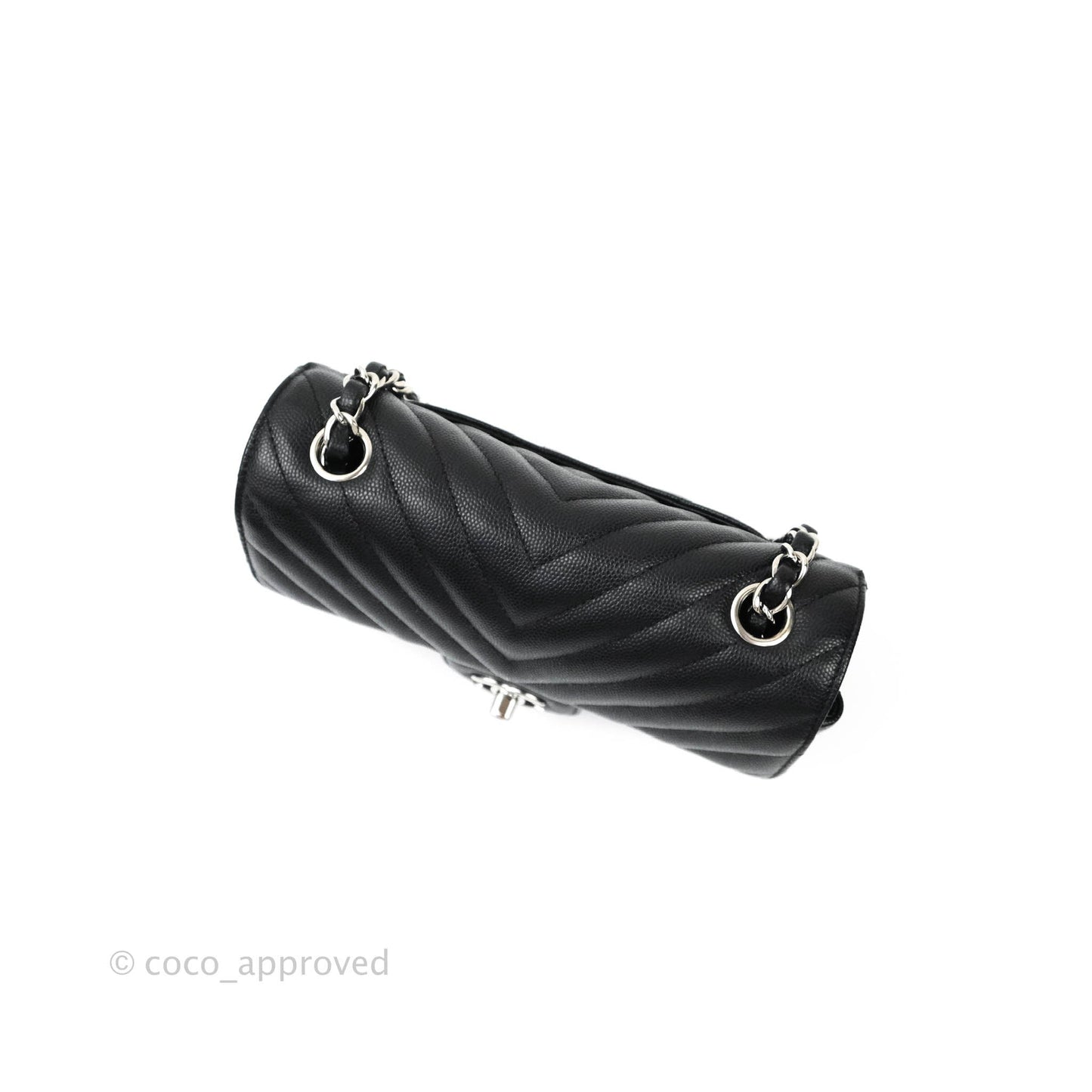 Chanel Mini Rectangular Chevron Caviar Black Silver Hardware