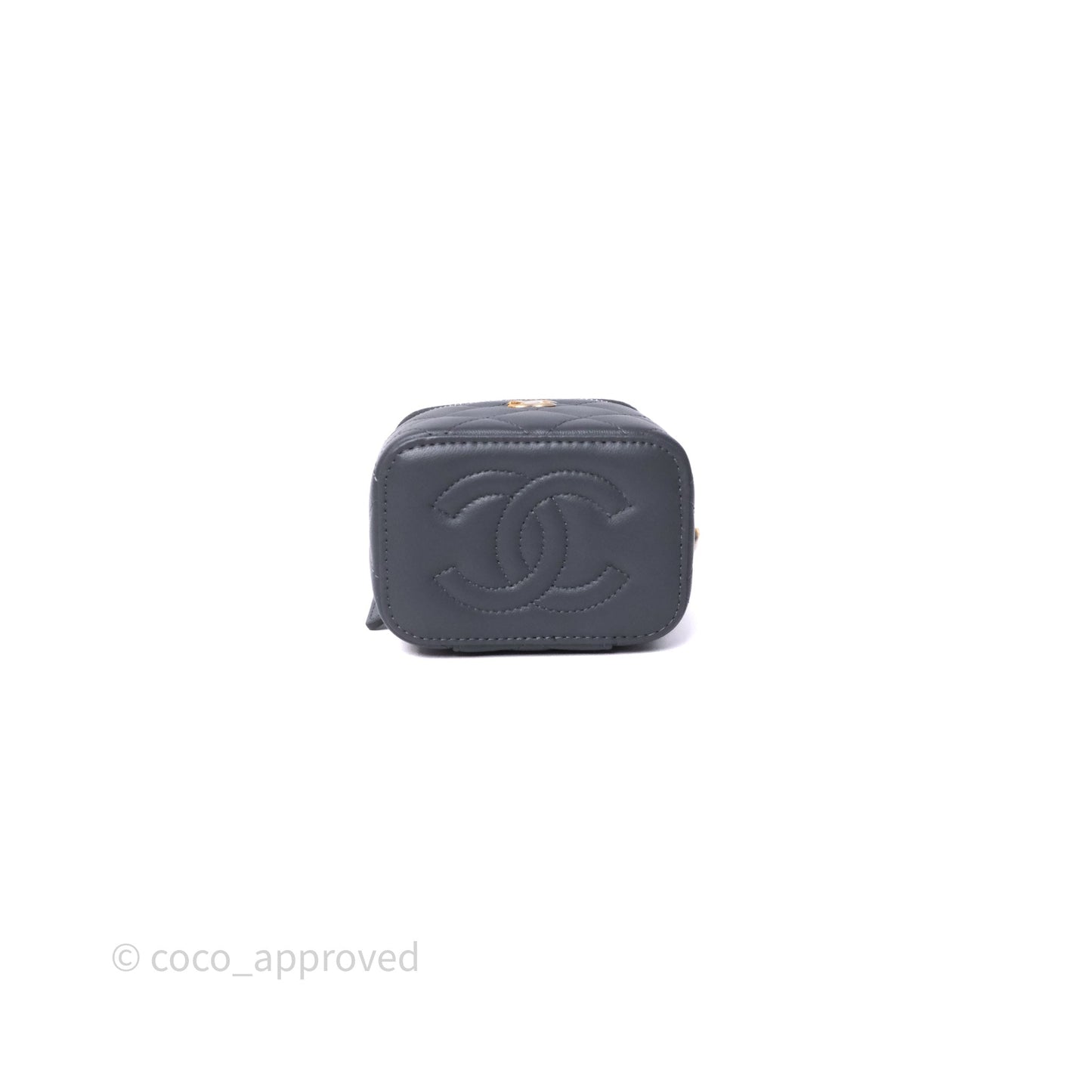 Chanel Mini Vanity Pearl Crush With Chain Dark Grey Lambskin Aged Gold Hardware