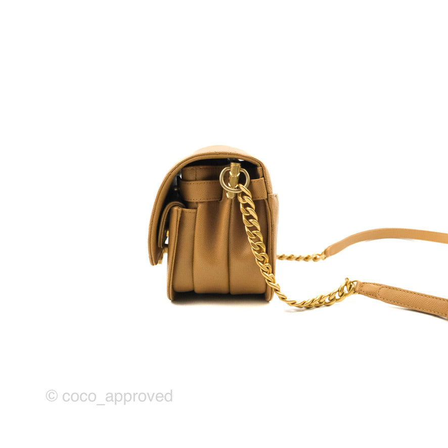 Chanel Mini Messenger Bag Beige Caviar Gold Hardware 21K