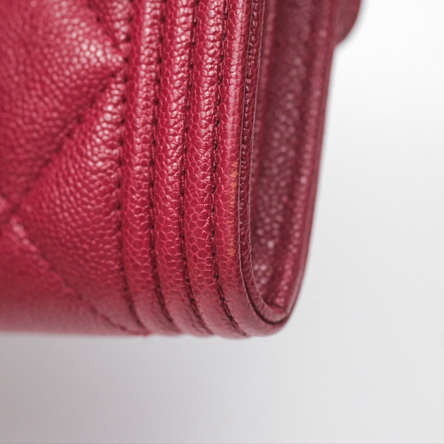 Chanel Quilted Boy Flap Long Wallet Dark Red Caviar Aged Gold Hardware