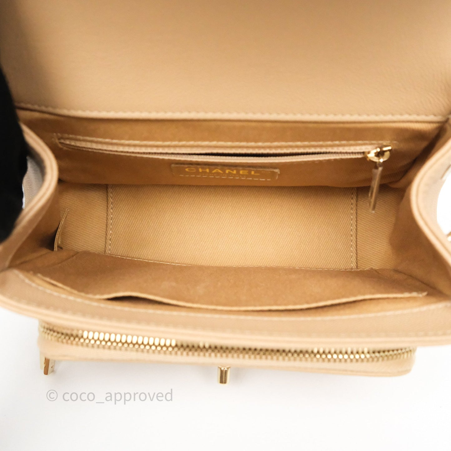 Chanel Small Business Affinity Flap Quilted Beige Caviar Gold Hardware