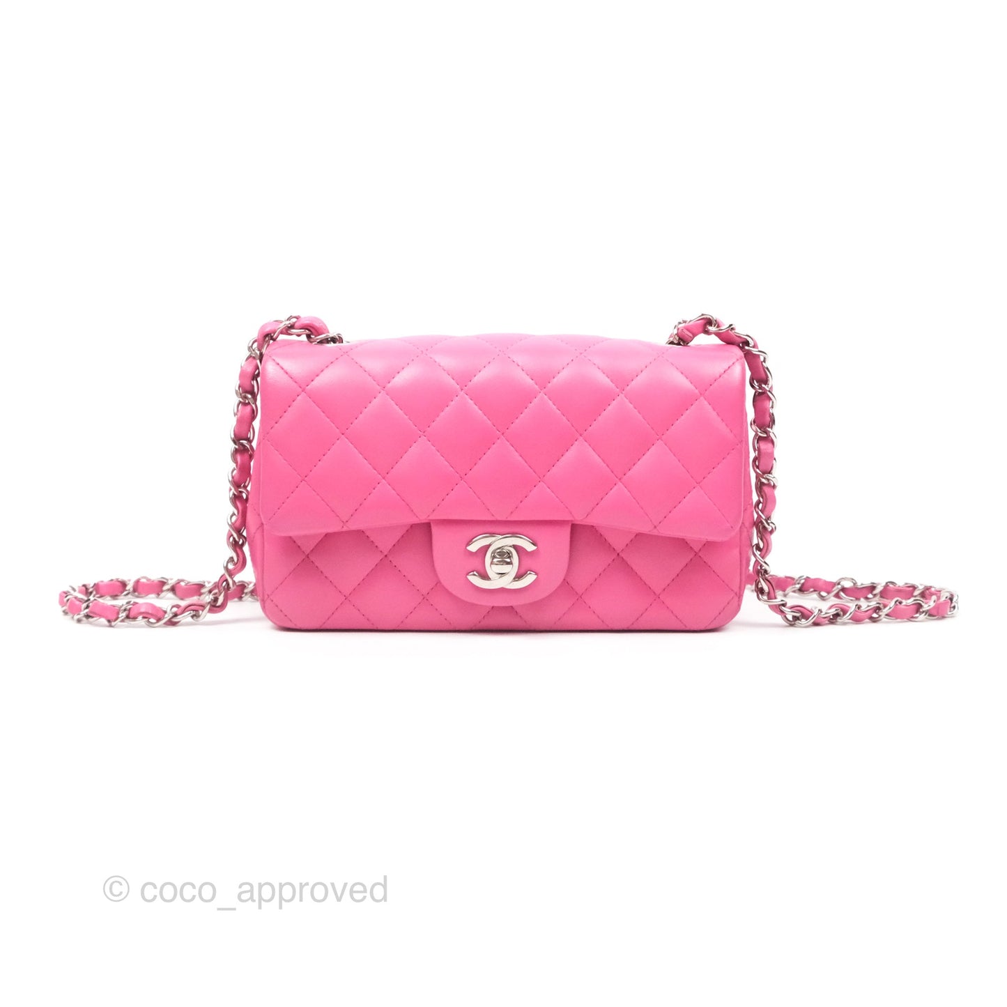 Chanel Quilted Mini Rectangular Flap Pink Lambskin Silver Hardware