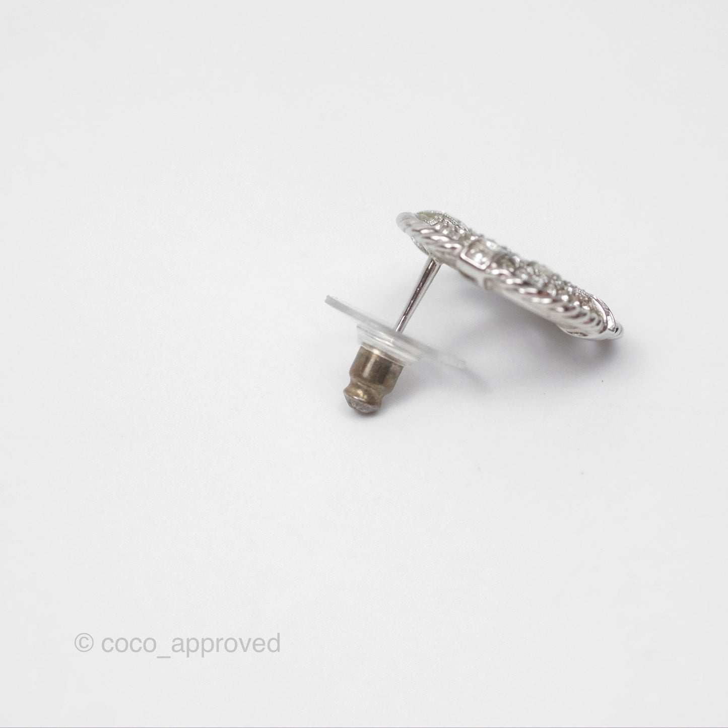 Chanel Crystal CC Square Earrings Silver Tone 19C