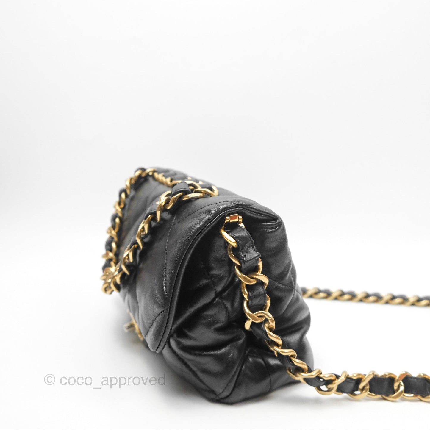 Chanel Chain Handle Flap Bag Black Goatskin Gold Hardware