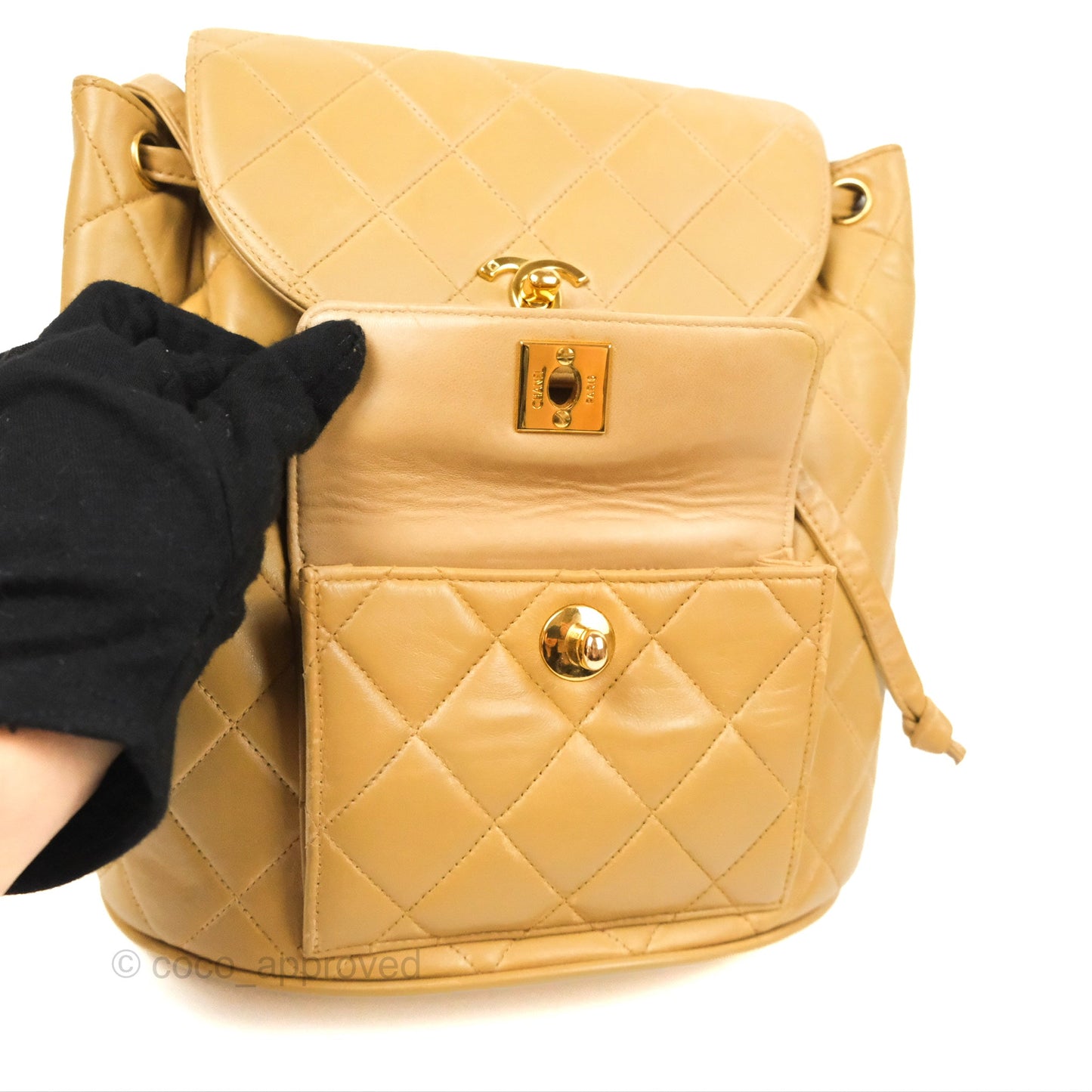 Chanel Vintage CC Duma Backpack Beige Lambskin 24K Gold Hardware