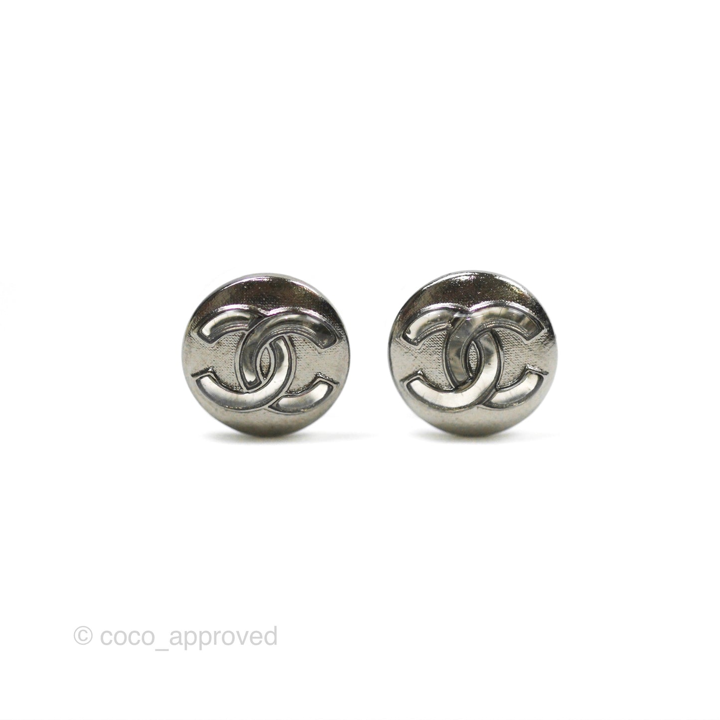 Chanel CC Round Earrings Ruthenium Tone 18K
