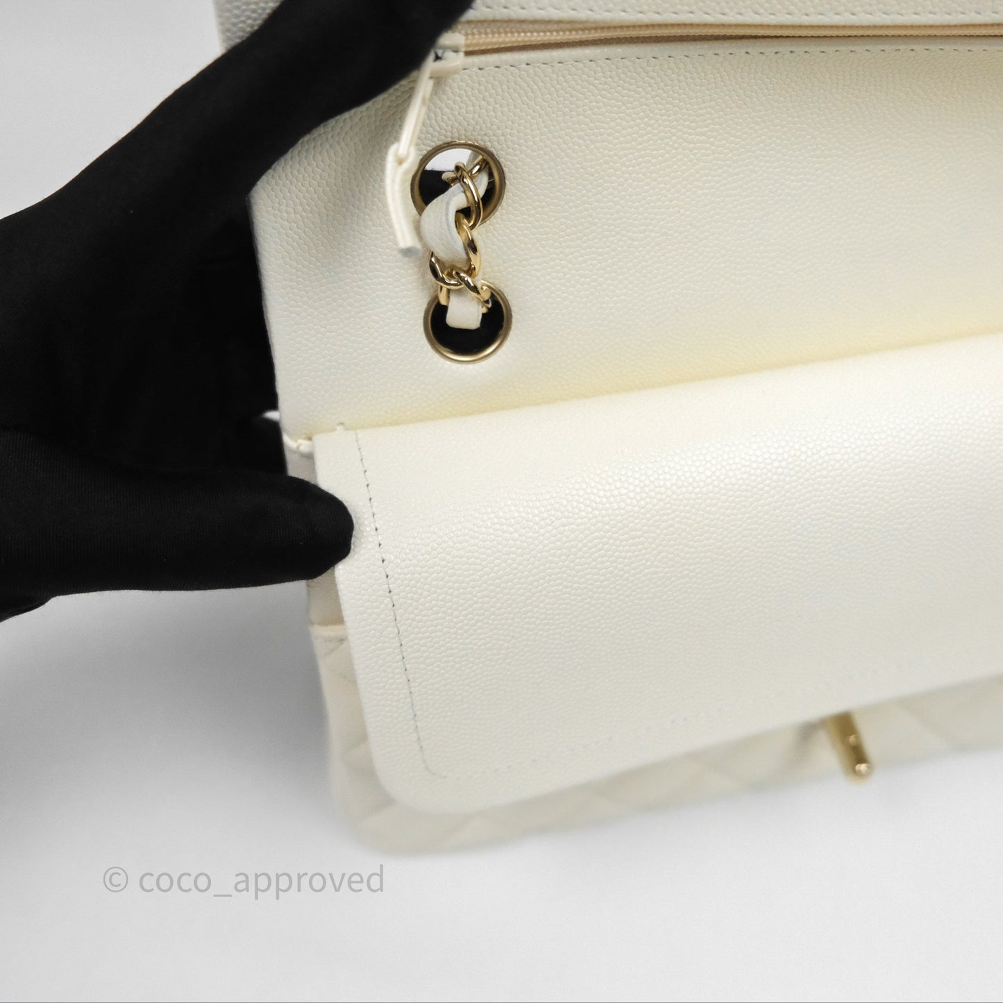 Chanel Classic M/L Medium Flap Quilted Ivory White Caviar Gold Hardware