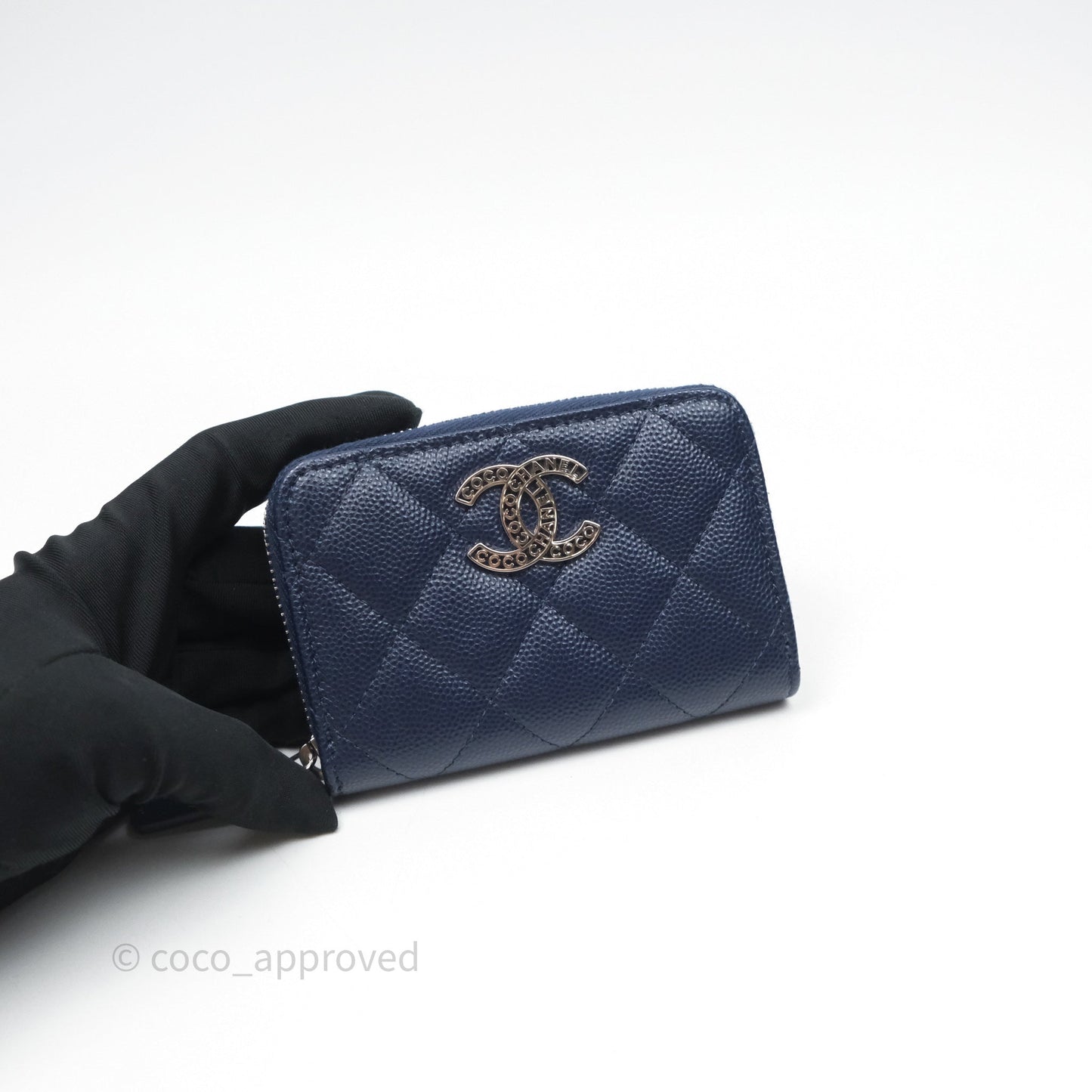 Chanel Logo CC Zipped Coin Purse Navy Caviar Silver Hardware 24P