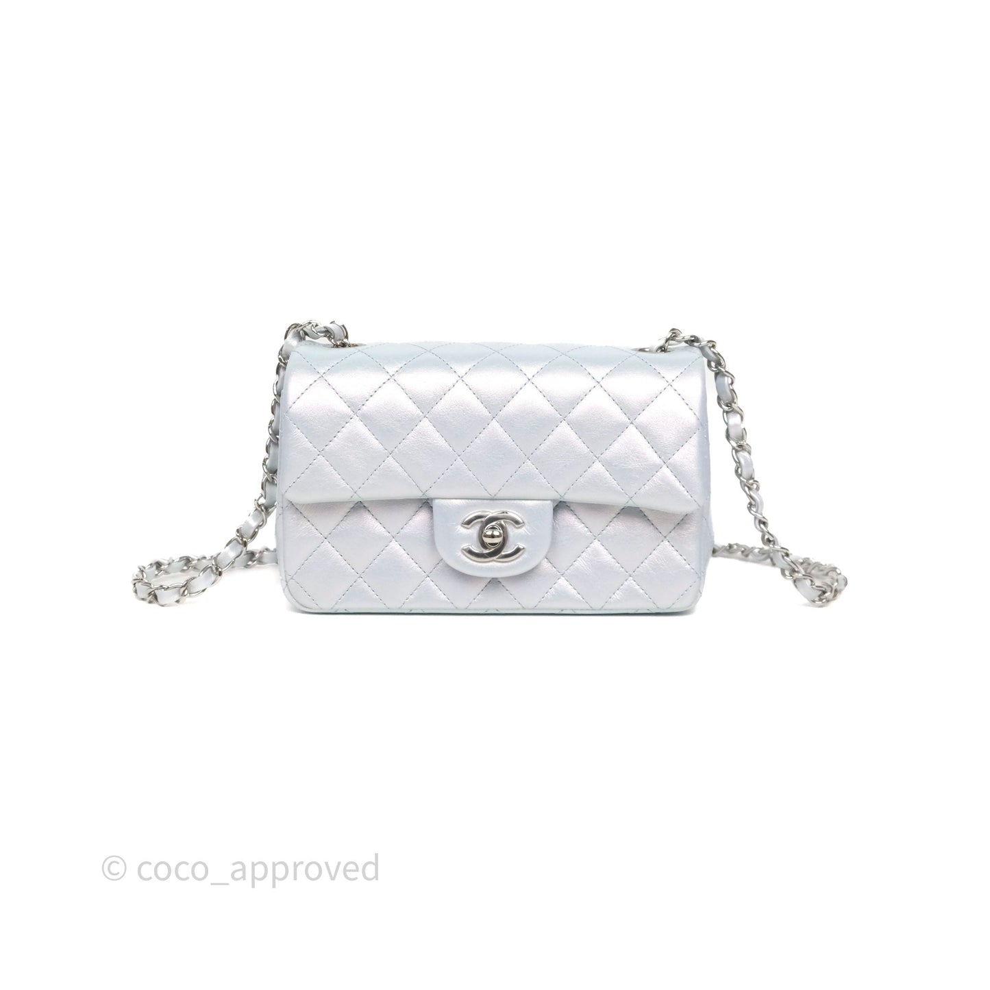 Chanel Mini Rectangular Bag Quilted Iridescent Icy Blue Silver Hardware