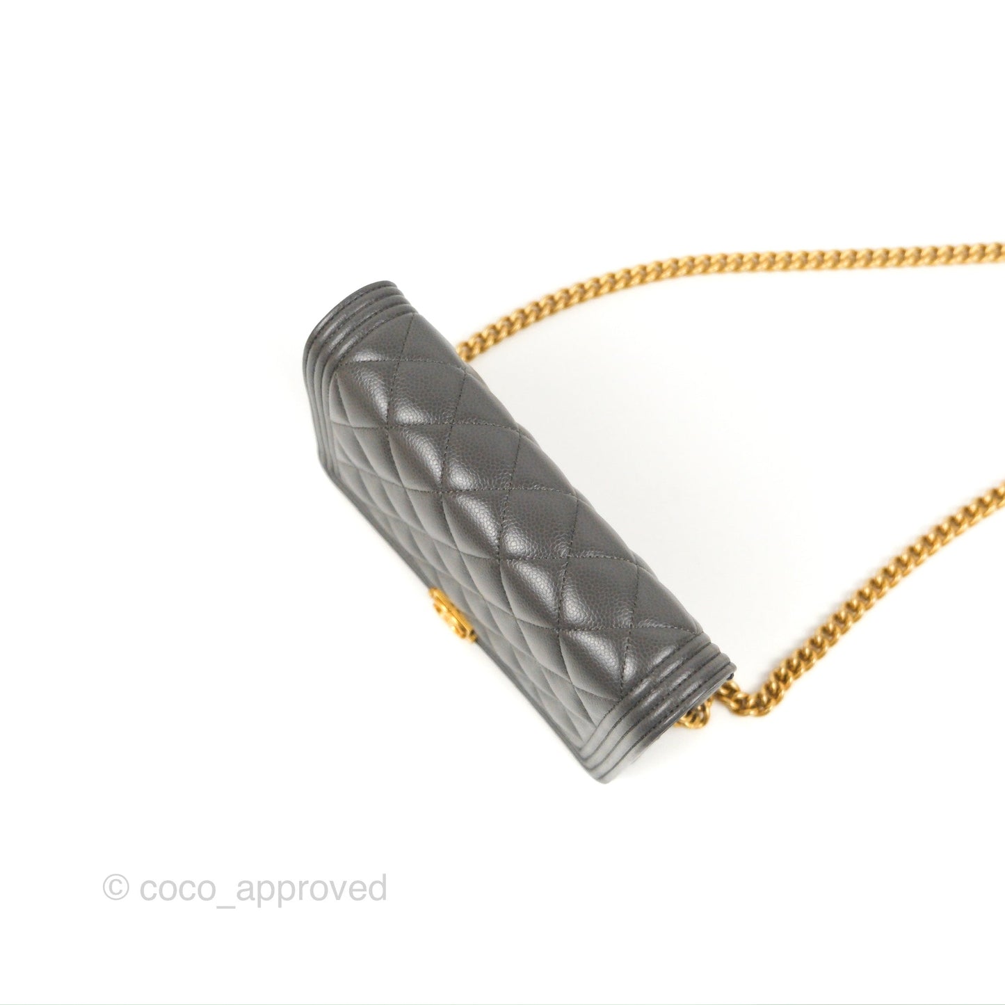 Chanel Quilted Boy Wallet on Chain WOC Dark Grey Caviar Gold Hardware