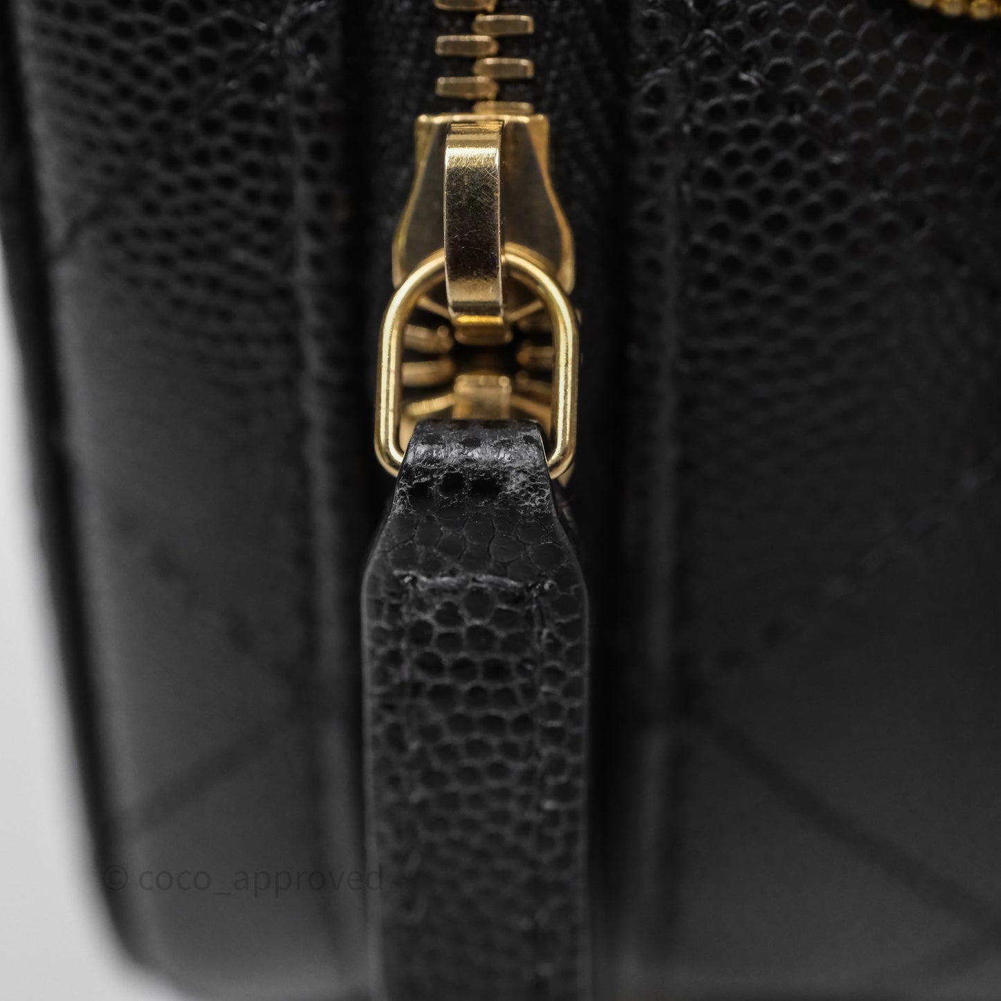 Chanel Quilted CC Coins Purse Chain Camera Case Black Caviar Aged Gold Hardware