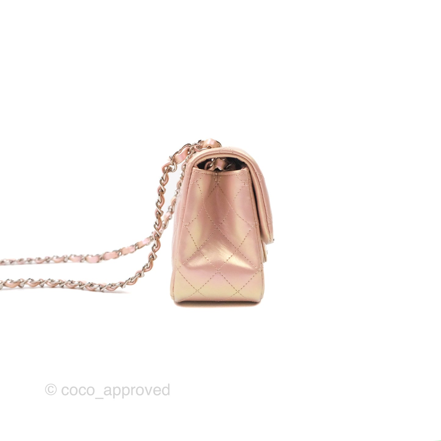 Chanel Mini Square Quilted Iridescent Pink Silver Hardware