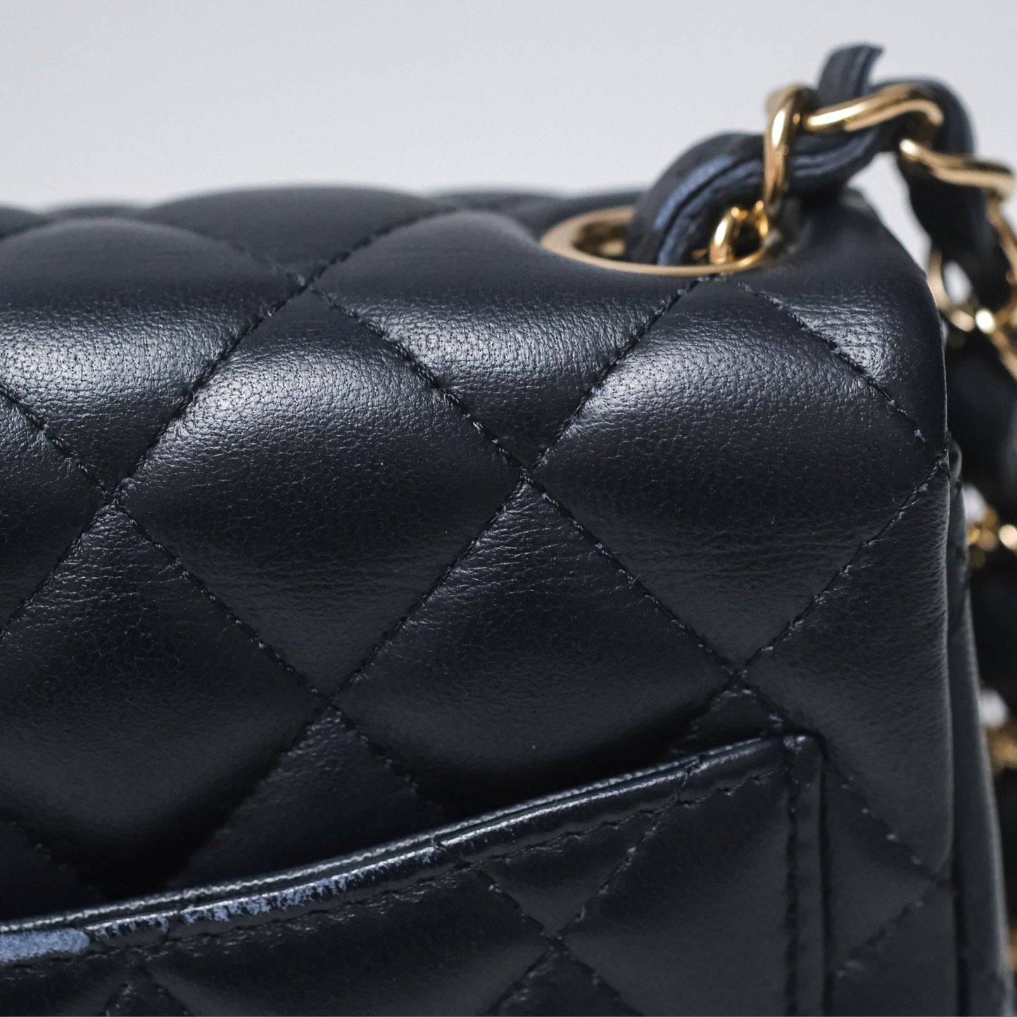 Chanel Mini Square Flap Quilted Navy Lambskin Gold Hardware