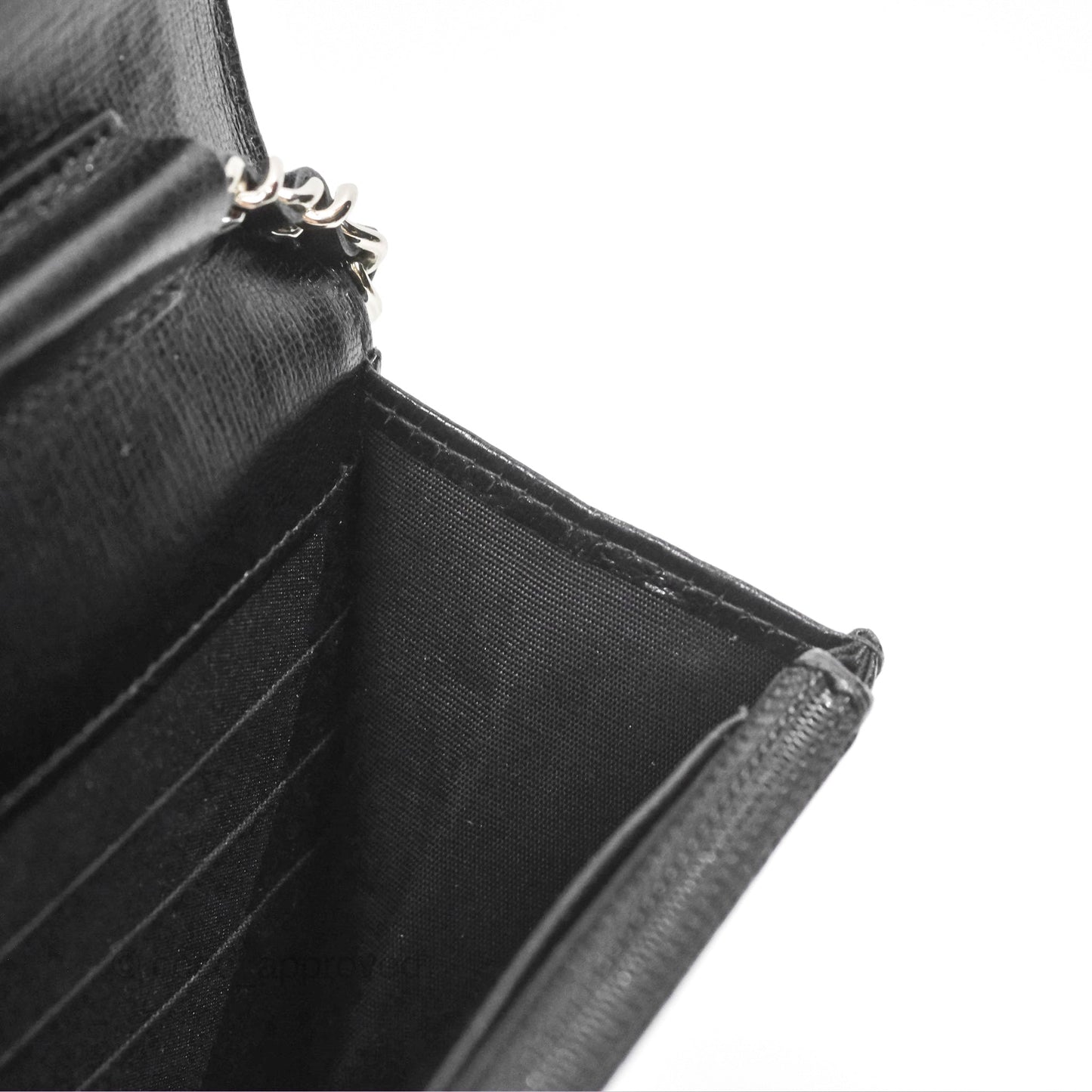 Chanel Diamond CC Wallet On Chain WOC Black Goatskin Silver Hardware