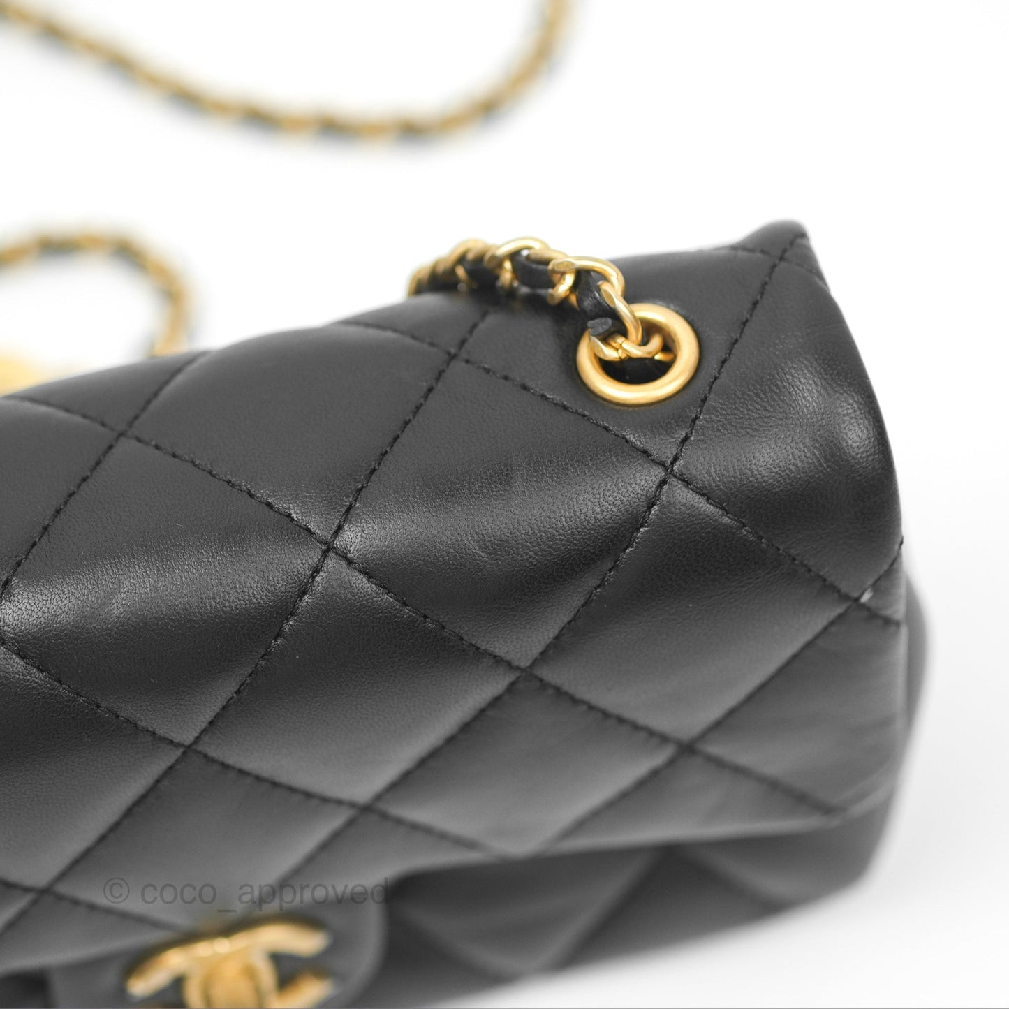 Chanel Mini Flap Bag With Heart CC Charm Black Lambskin Aged Gold Hardware