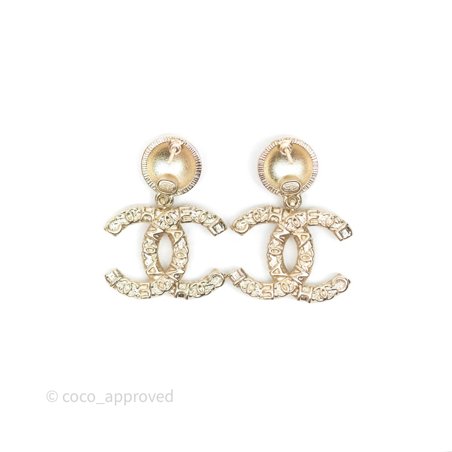 Chanel CC Crystal Drop Earrings Gold Tone 21P