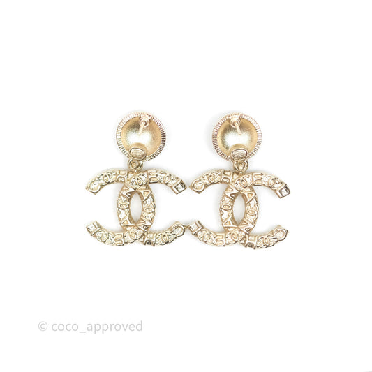 Chanel CC Crystal Drop Earrings Gold Tone 21P