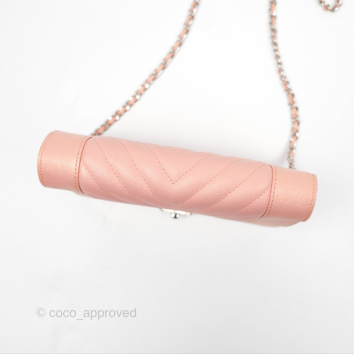 Chanel Mademoiselle Wallet On Chain WOC Chevron Iridescent Pink Caviar Silver Hardware