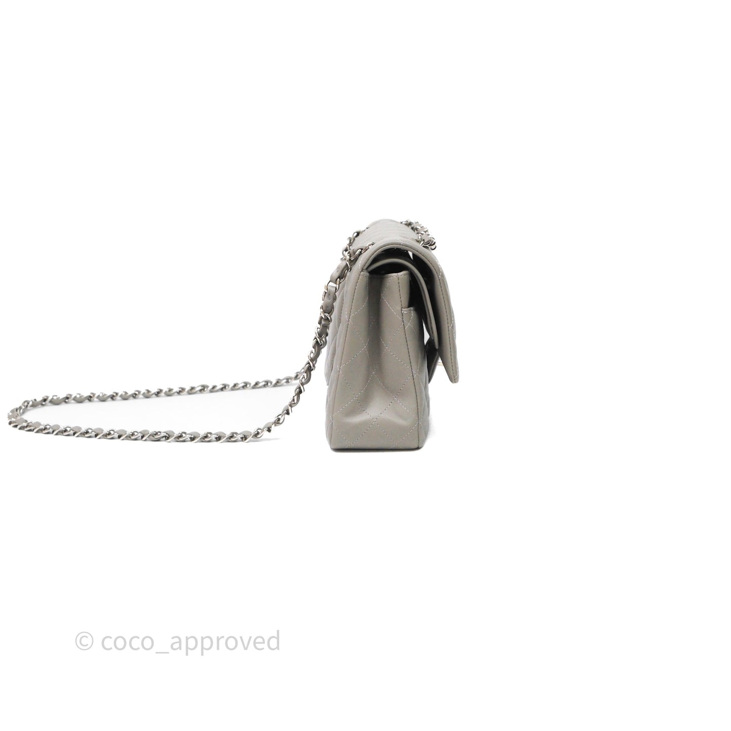 Chanel Classic M/L Medium Flap Quilted Grey Lambskin Silver Hardware