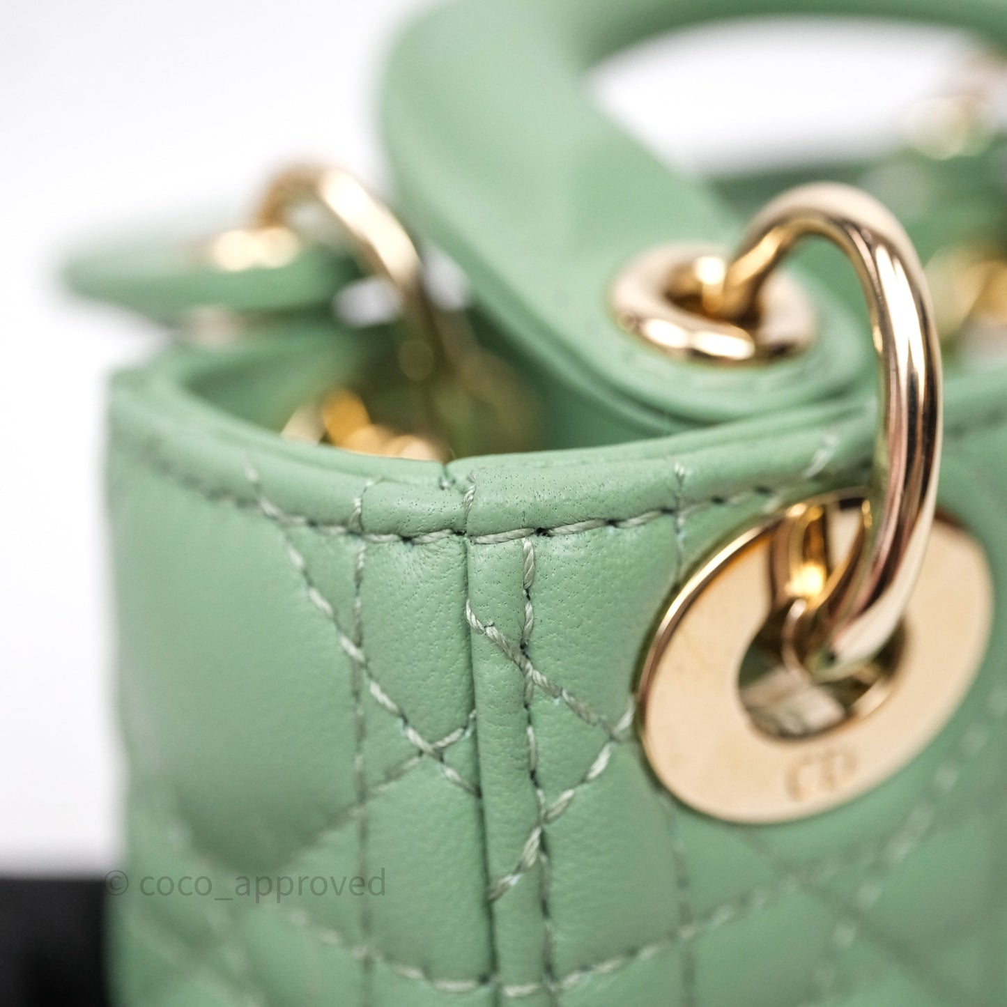 Christian Dior Micro Lady Dior Green Lambskin Cannage Gold Hardware