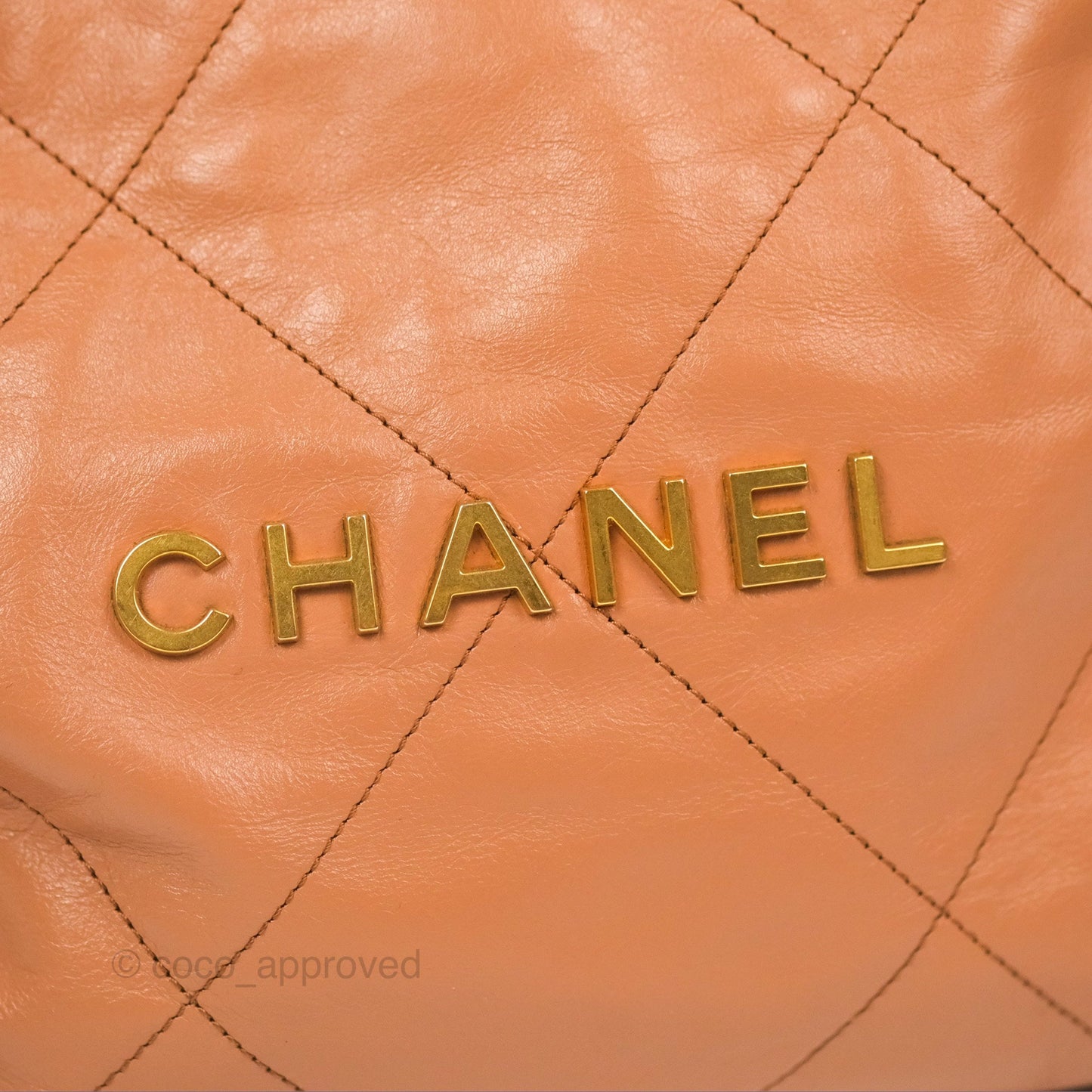 Chanel 22 Small Caramel Beige Shiny Calfskin Aged Gold Hardware