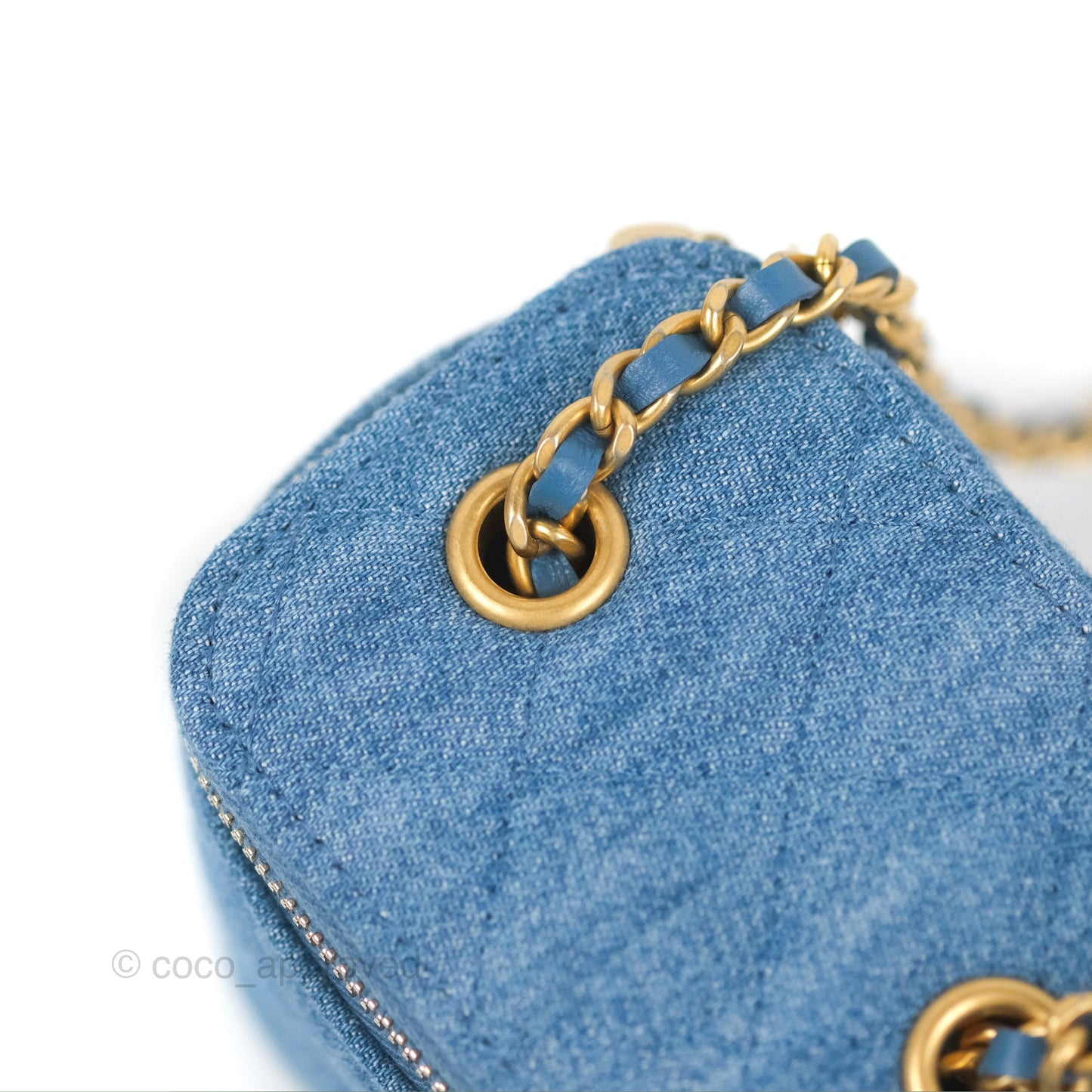 Chanel Mini Pearl Crush Vanity With Chain Denim Aged Gold Hardware