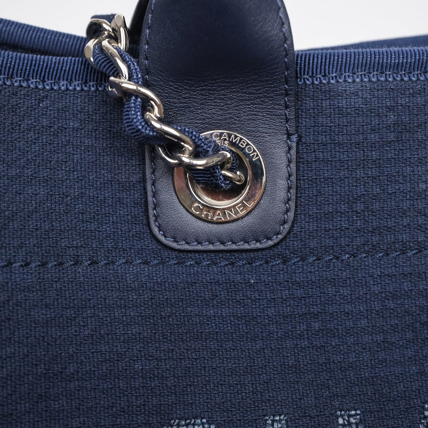 Chanel Large Deauville Navy Canvas Silver Hardware