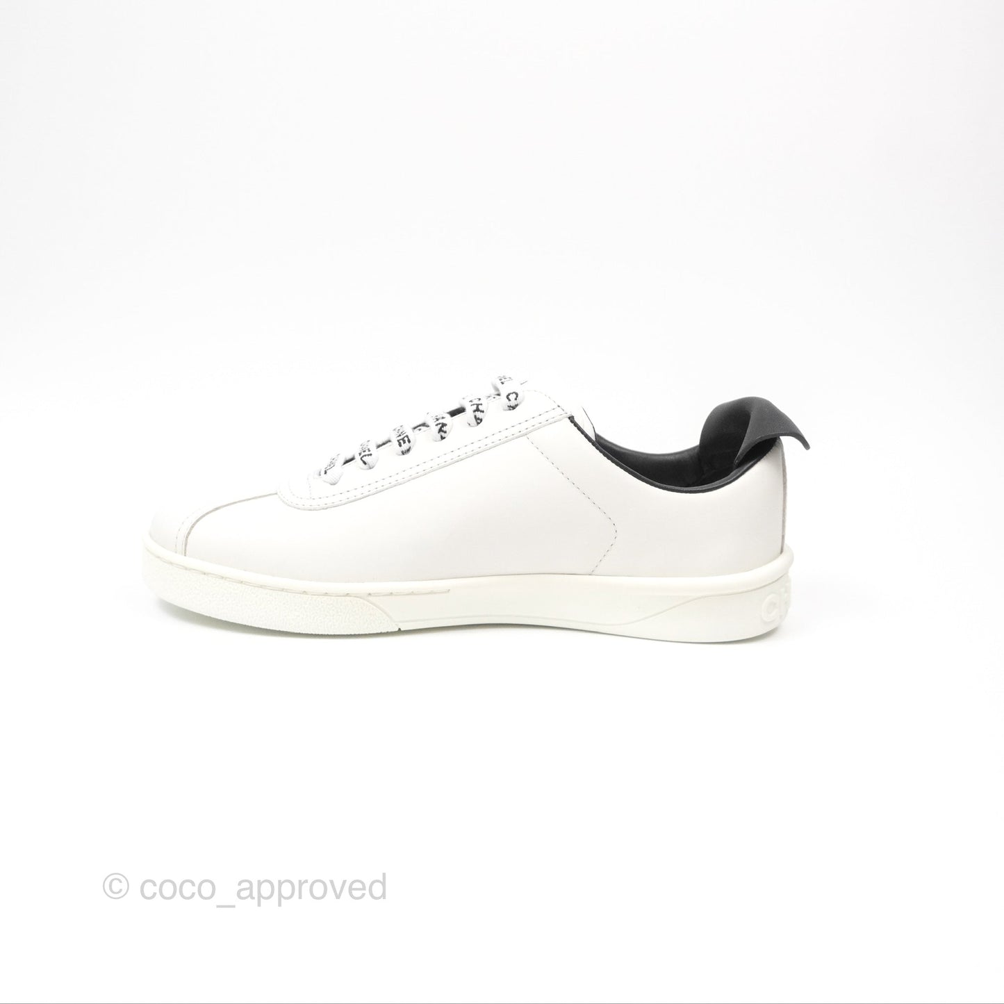 Chanel Logo Pull Tab Lace-up Sneakers White & Black Size 35