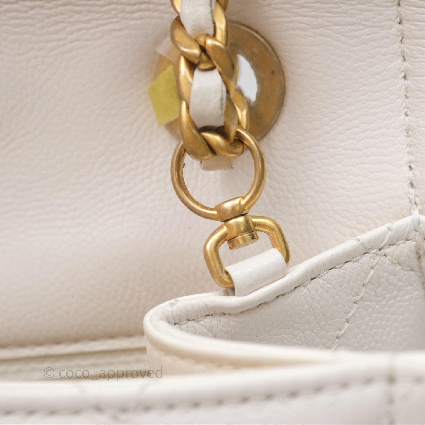 Chanel Large Quilted Sweet Classic Flap White Caviar Aged Gold Hardware