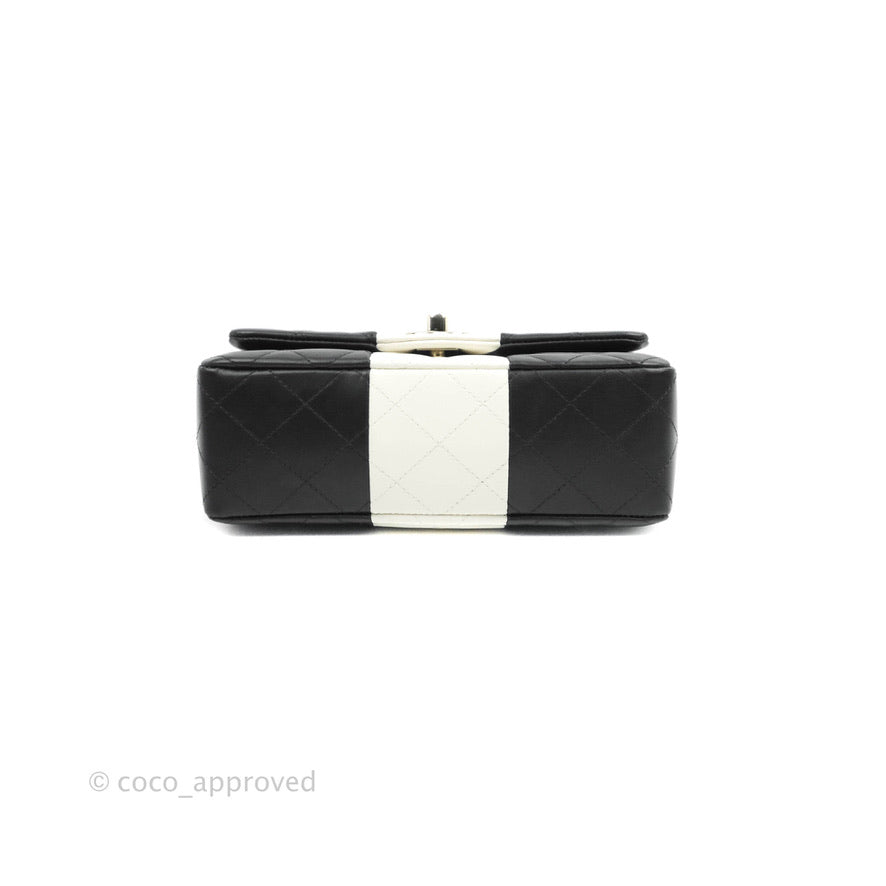 Chanel Quilted Mini Rectangular Flap Black White Lambskin Gold Hardware