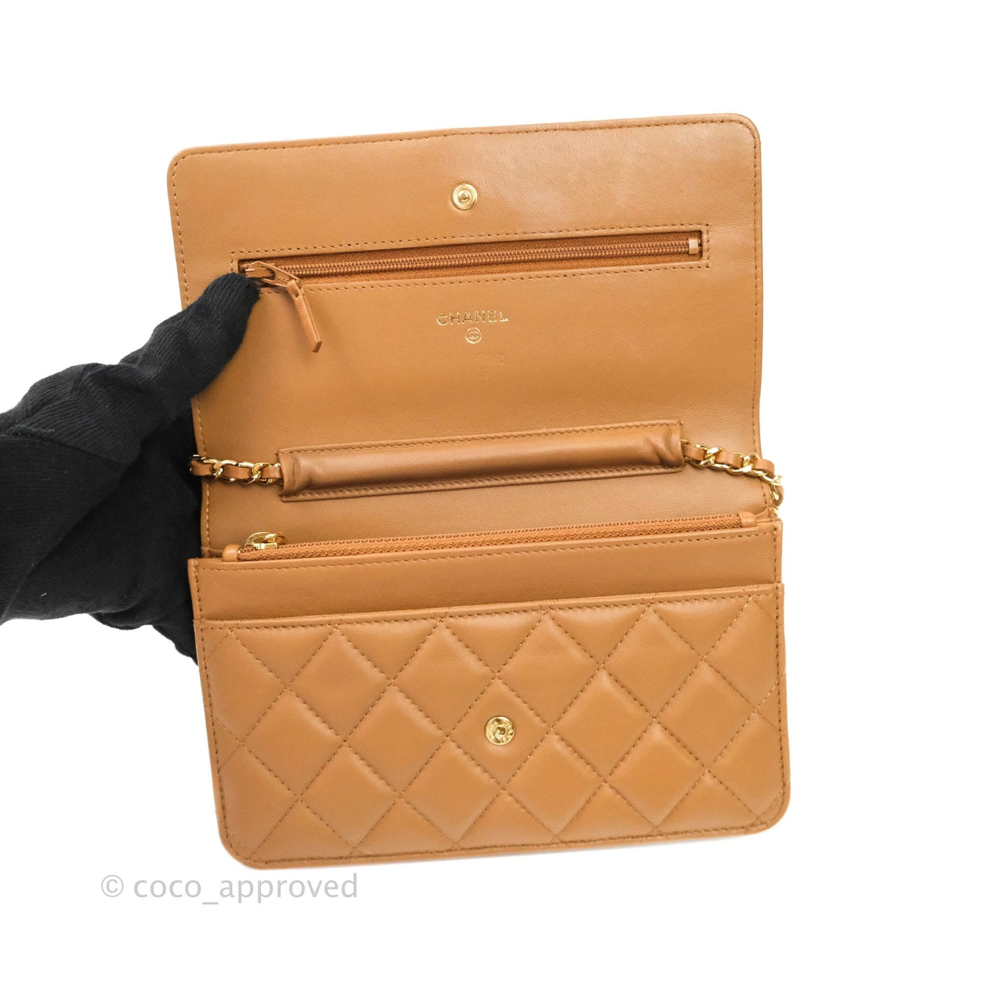 Chanel Quilted Wallet on Chain WOC Caramel Tan Lambskin Gold Hardware