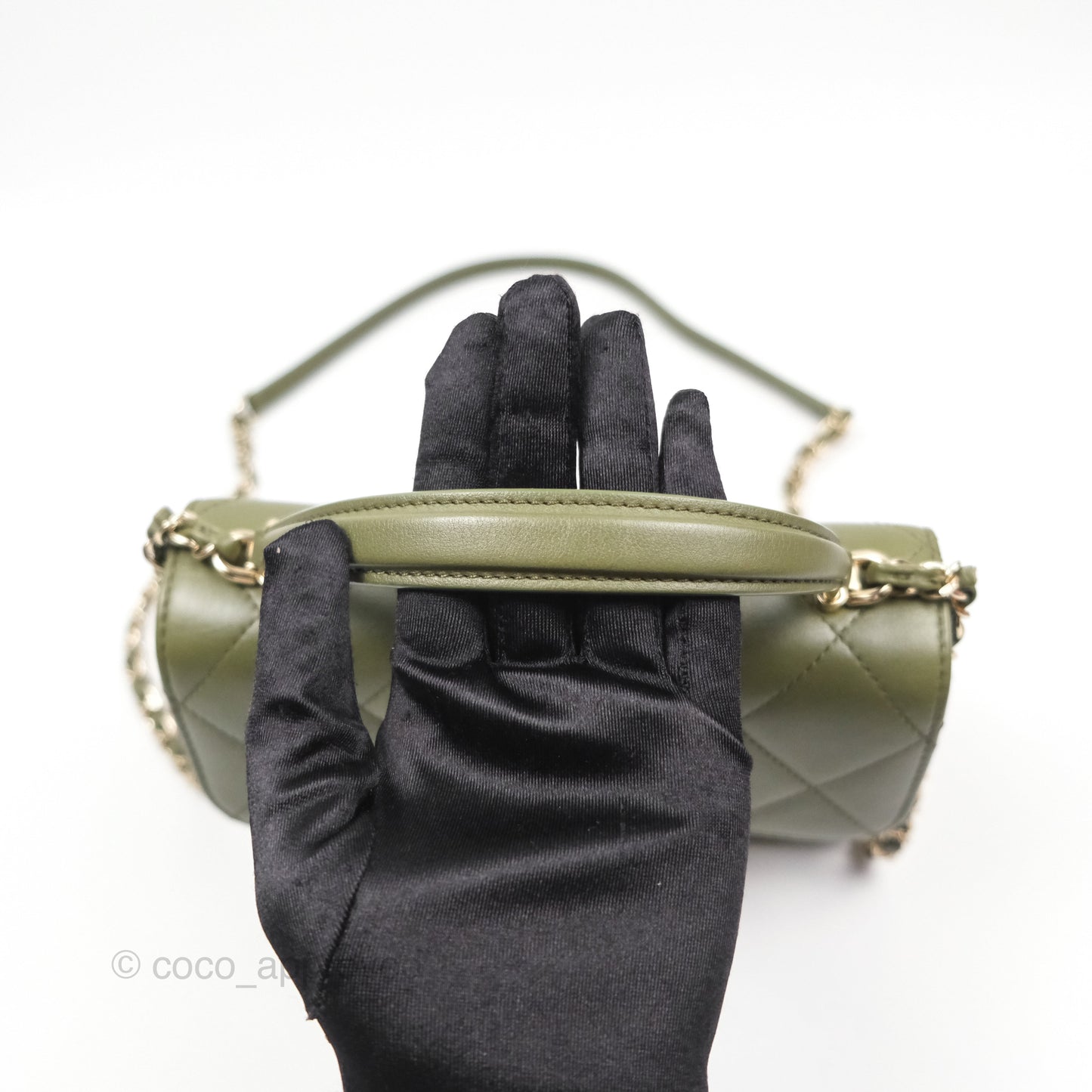 Chanel Small Coco Lady Quilted Flap Bag With Top Handle Olive Green Calfskin Gold Hardware