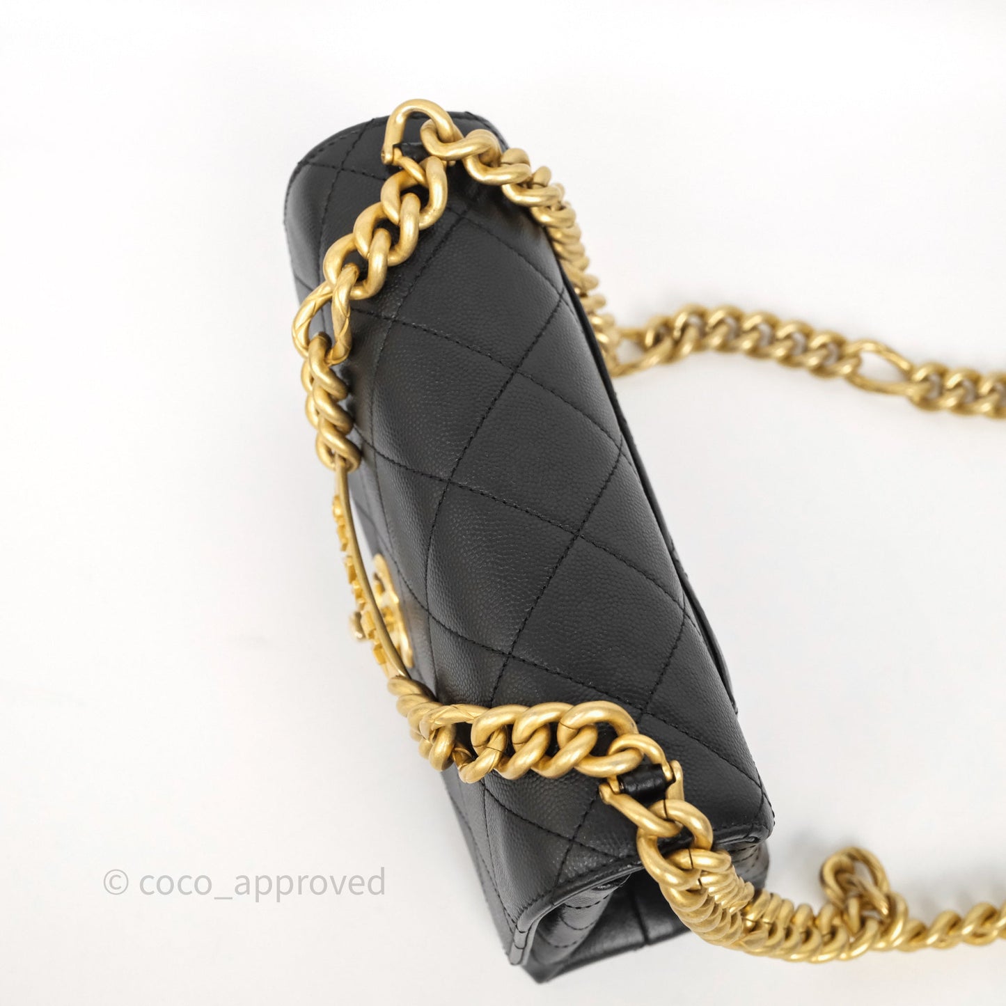 Chanel Mini Bracelet On Chain Flap Bag Flat Quilted Black Caviar Aged Gold Hardware