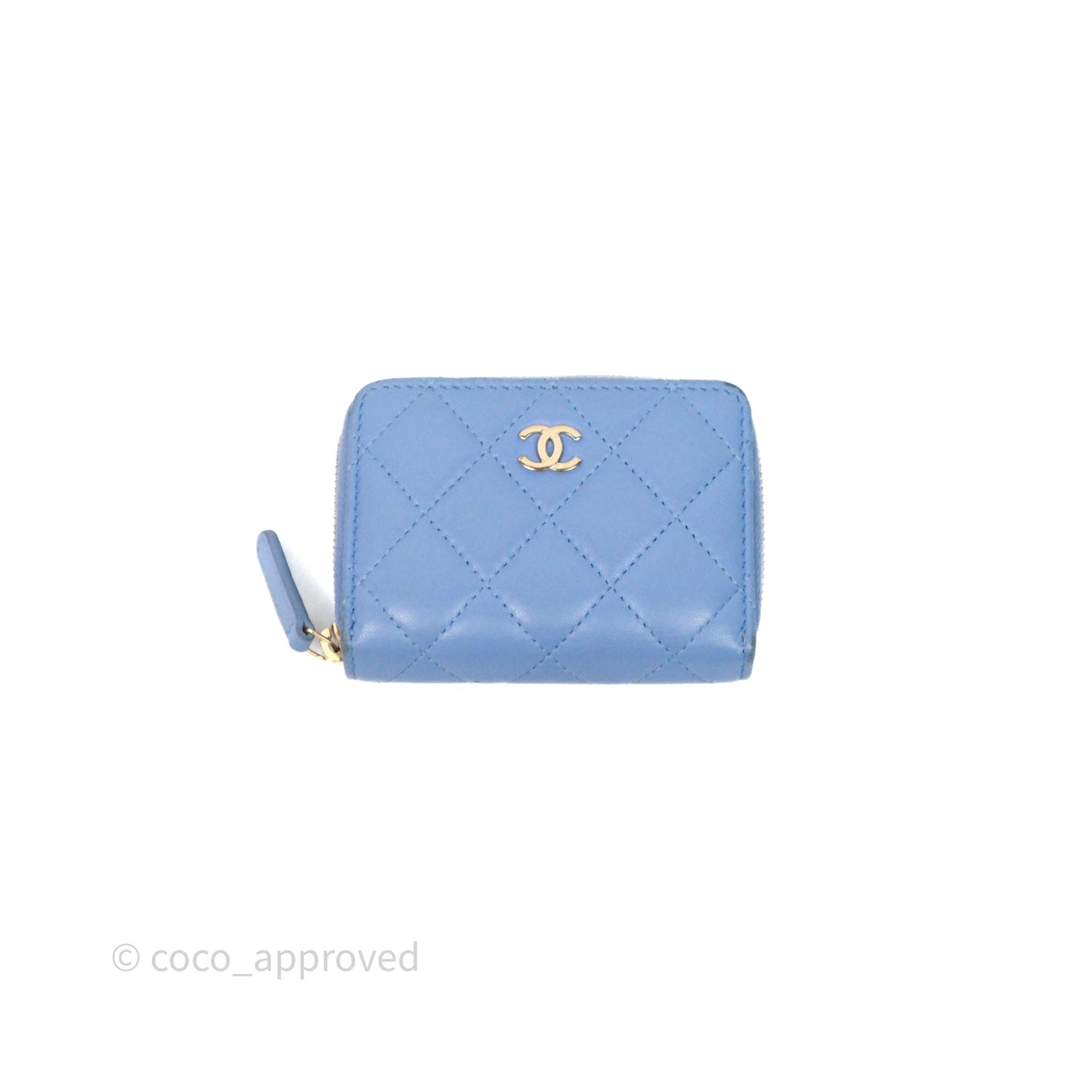 Chanel Classic Zipped Coin Purse Blue Lambskin Gold Hardware