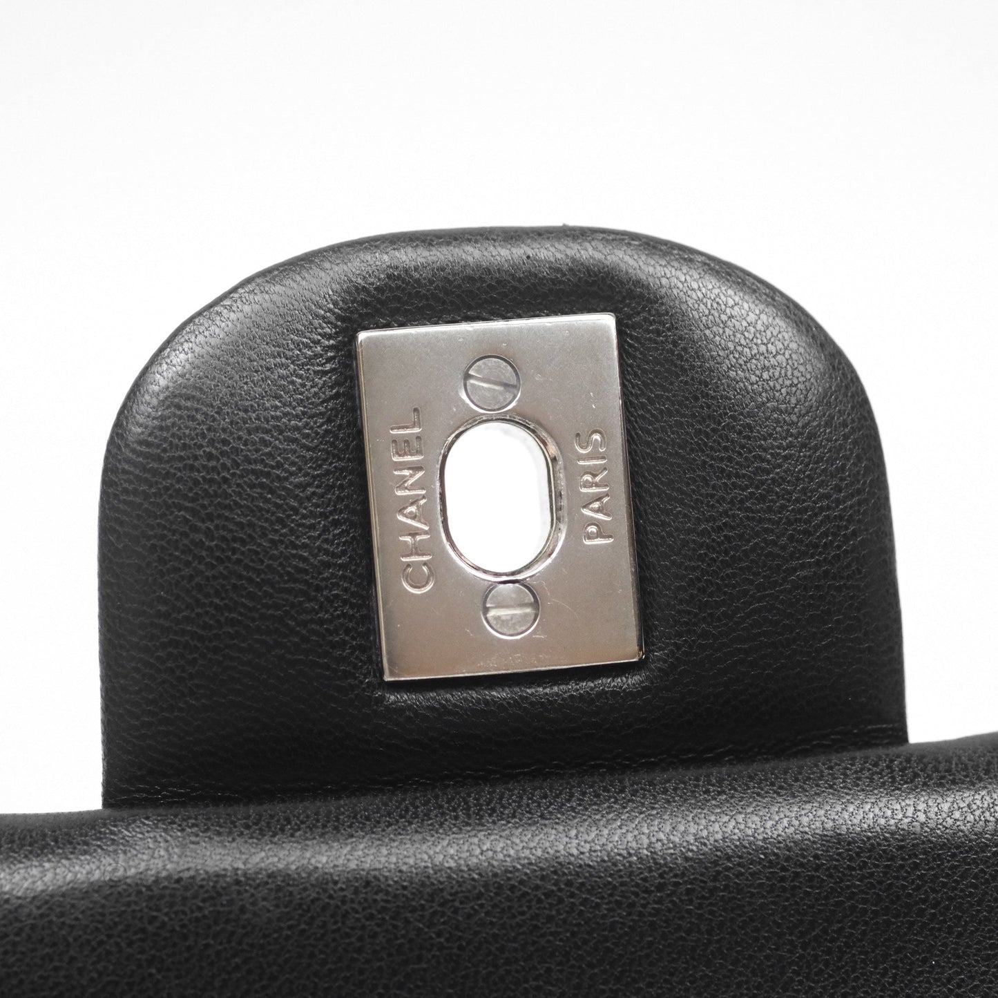 Chanel Classic M/L Medium Flap Quilted Black Lambskin Silver Hardware