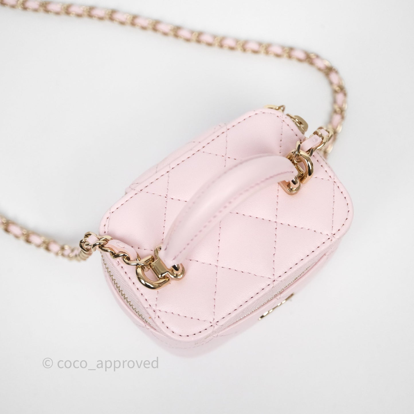 Chanel Mini Top Handle Vanity With Chain Pink Lambskin Gold Hardware