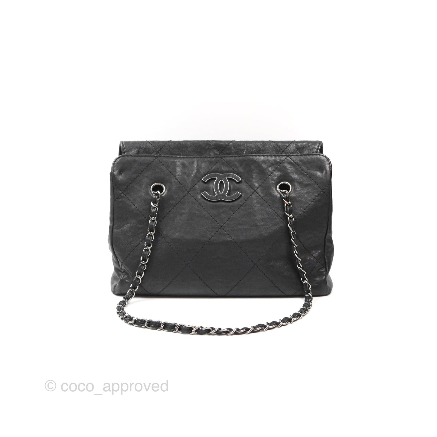 Chanel Large Hamptons Shopping Tote Black Washed Calfskin