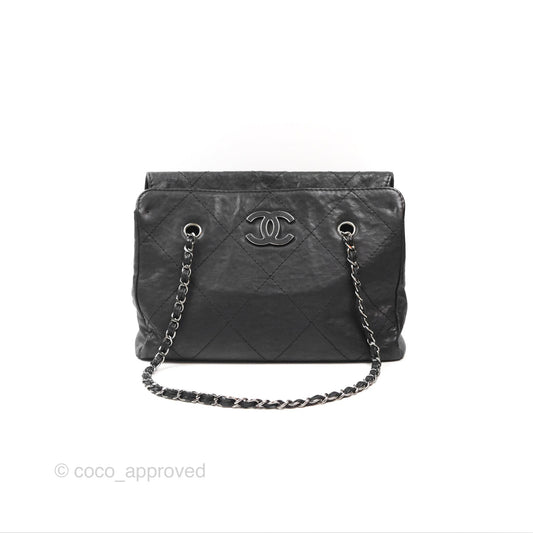 Chanel Large Hamptons Shopping Tote Black Washed Calfskin