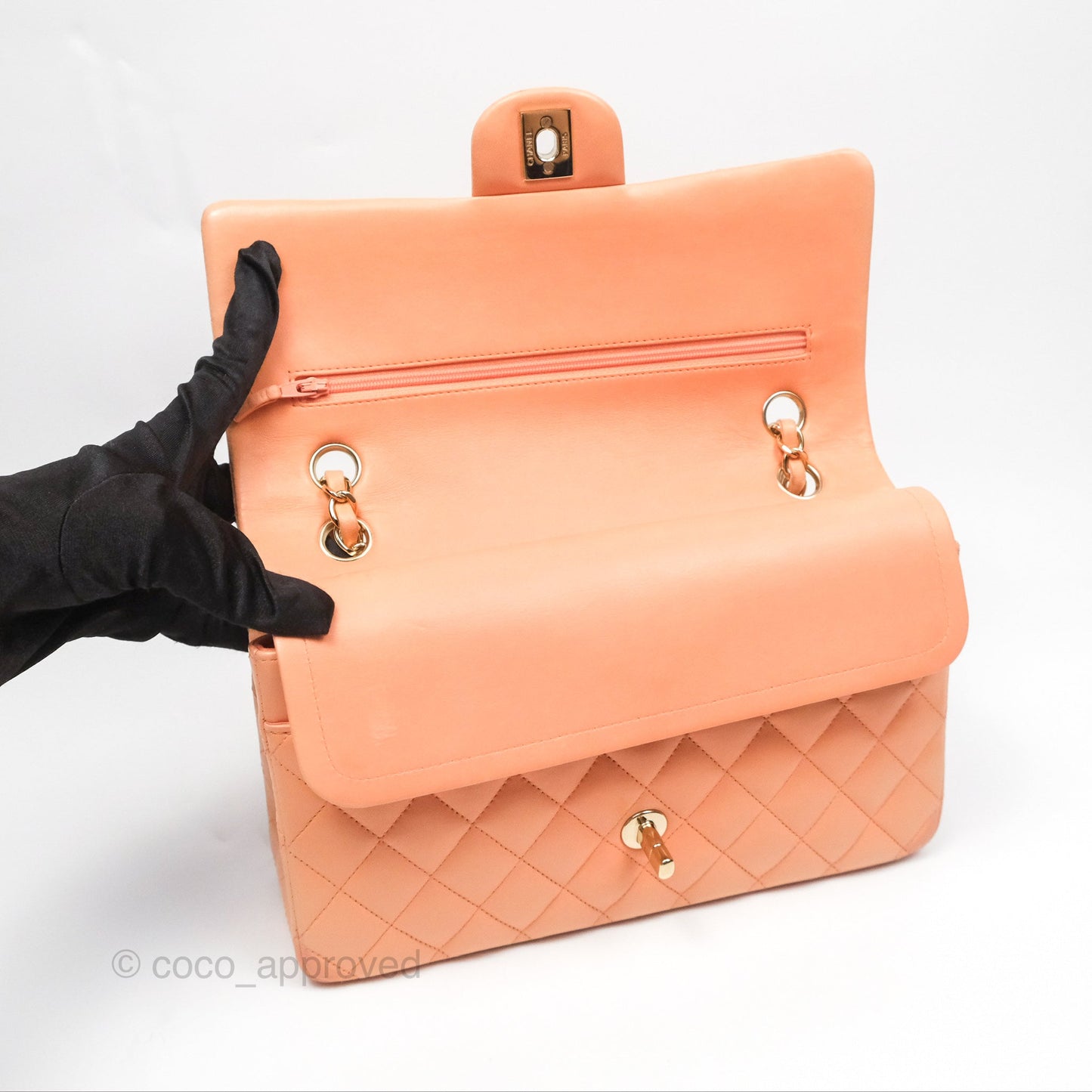 Chanel Classic M/L Medium Flap Quilted Peach Lambskin Gold Hardware