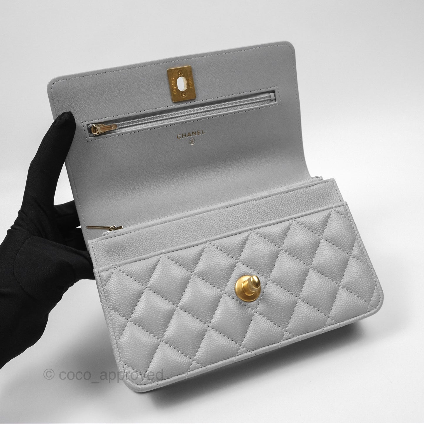 Chanel Heart Adjustable Chain WOC Grey Caviar Aged Gold Hardware