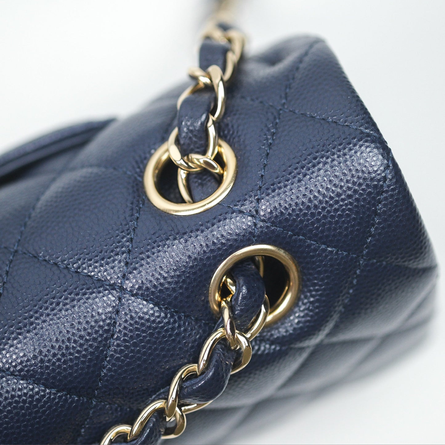 Chanel Classic M/L Medium Flap Quilted Navy Caviar Gold Hardware 21S
