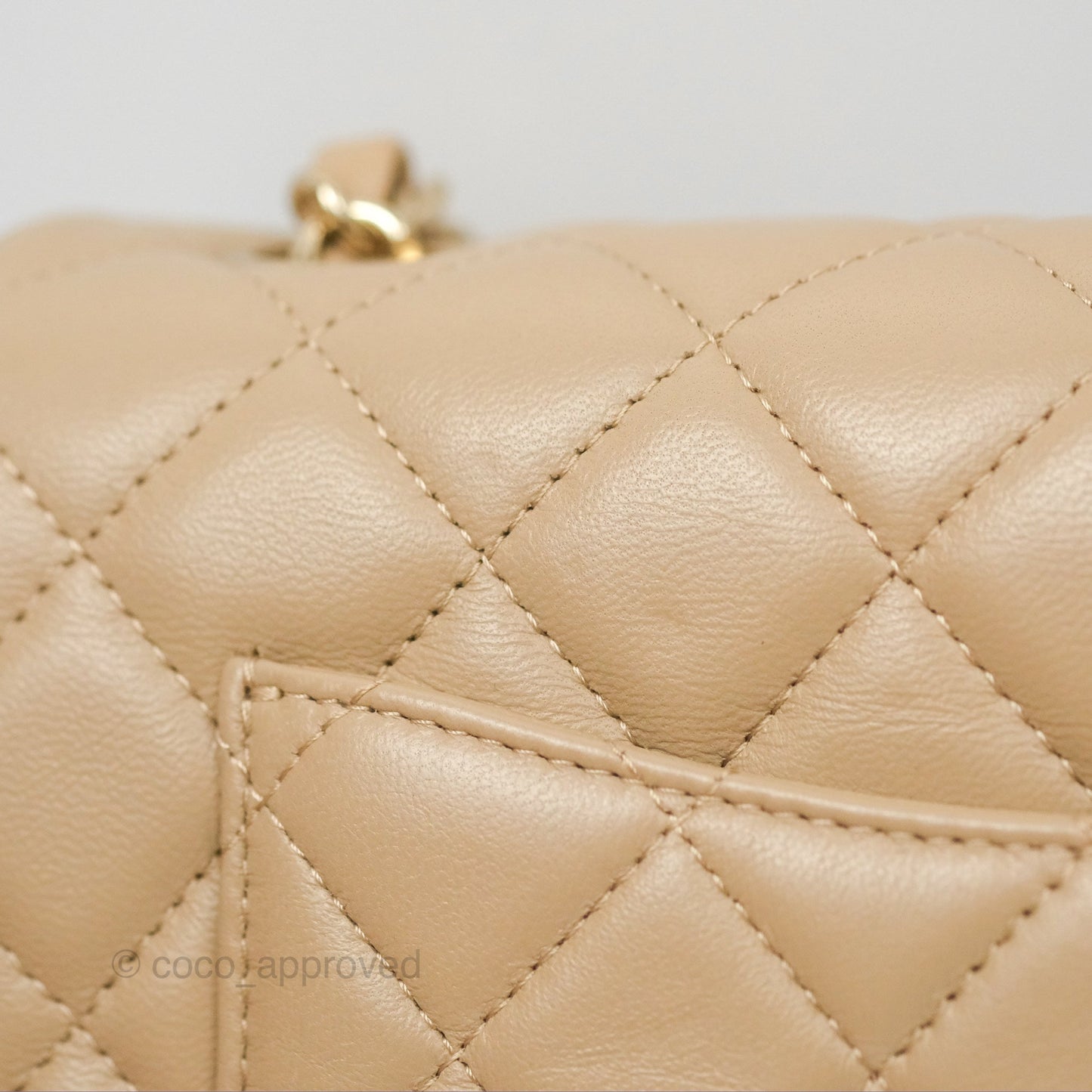 Chanel Mini Rectangular Quilted Beige Lambskin Gold Hardware